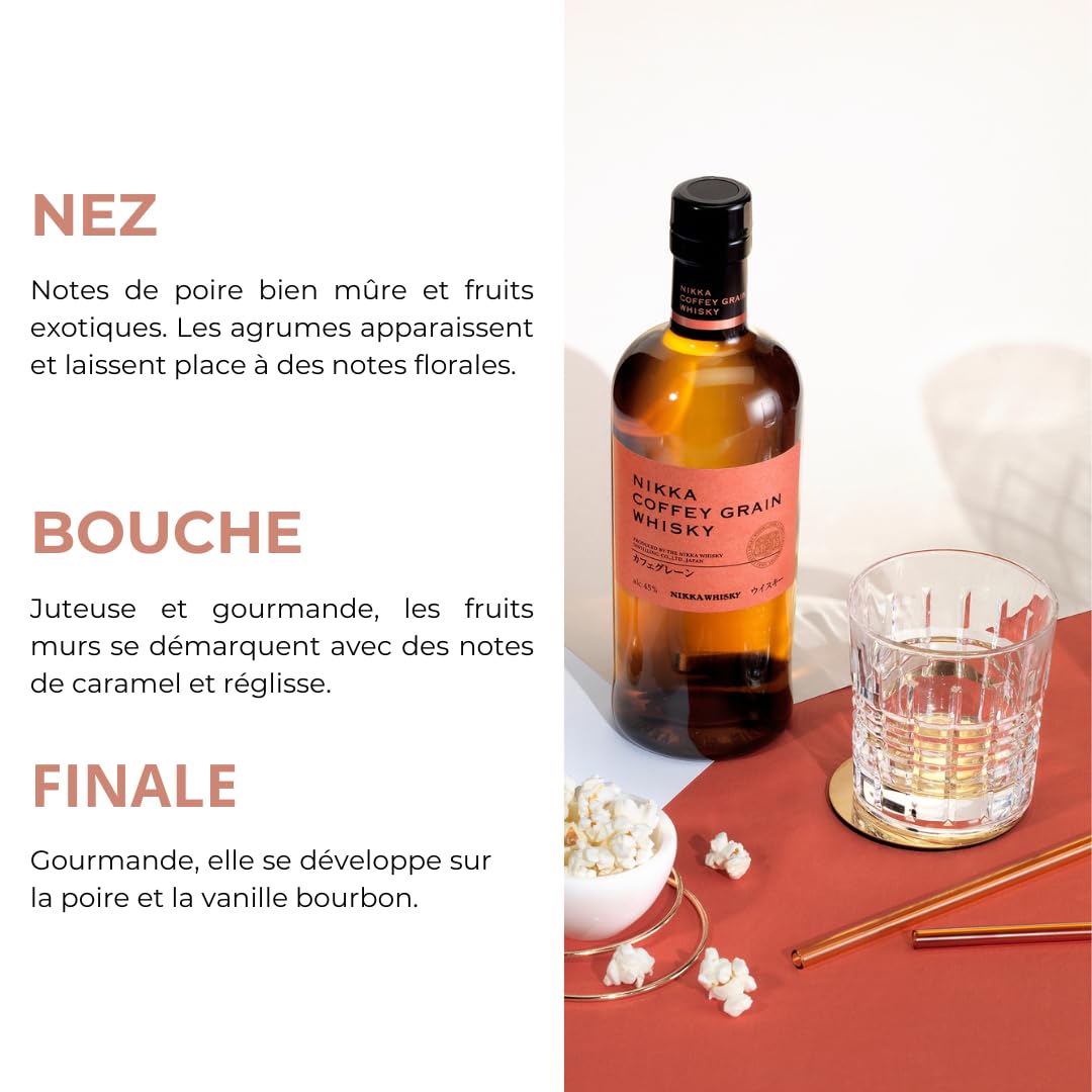 NIKKA - Coffey Grain, sans étui, Whisky Japonais, Single Grain - Notes de Miel & Epices - Origine : Japon/Honshu-Miyagi - 45 % Alcool - 70 cl - 5