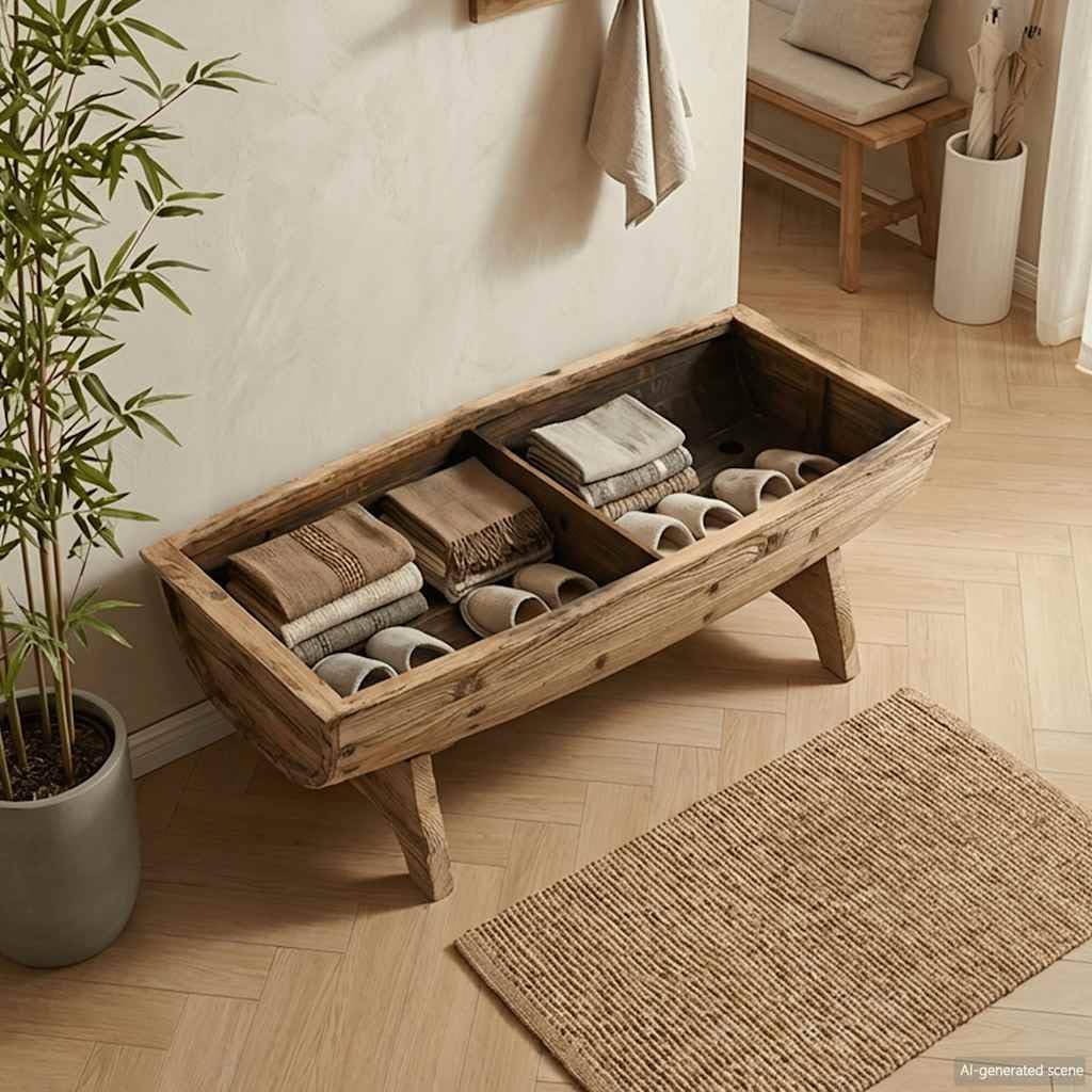 vidaXL BancoAlmacenamiento 103x51x44 cm Tela Asiento Armario Madera Maciza