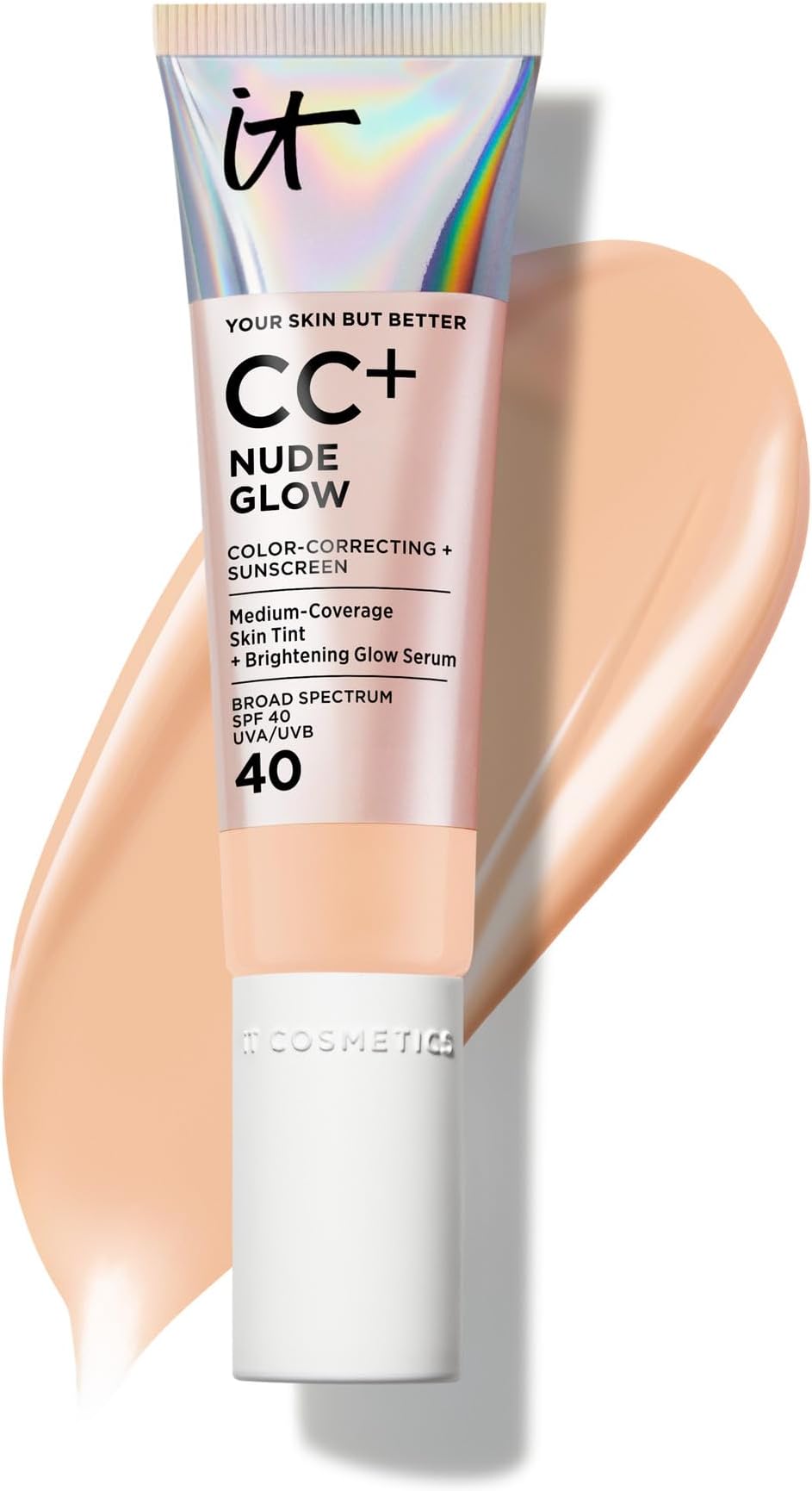 CC+ Nude Glow SPF 40 - Medium Coverage Foundation, 2% Niacinamide + Hyaluronic Acid Brightening Glow Serum, Lightweight Up to 24H Hydration, Normal to Dry & Mature Skin - 1.08 fl oz