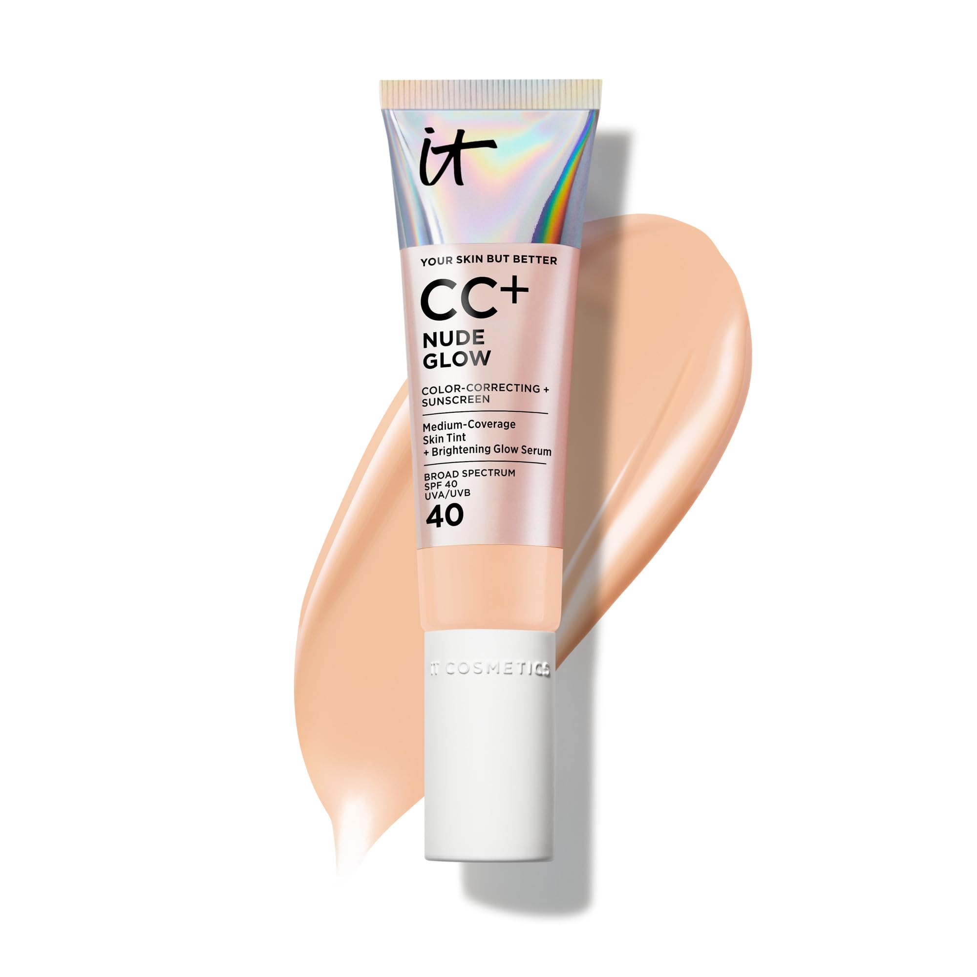CC+ Nude Glow - Medium Coverage Foundation with SPF 40 & Brightening Glow Serum, Lightweight Skin Tint, 2% Niacinamide + Hyaluronic Acid, Up to 24H Hydration, Normal/Dry Skin - 1.08 fl oz
