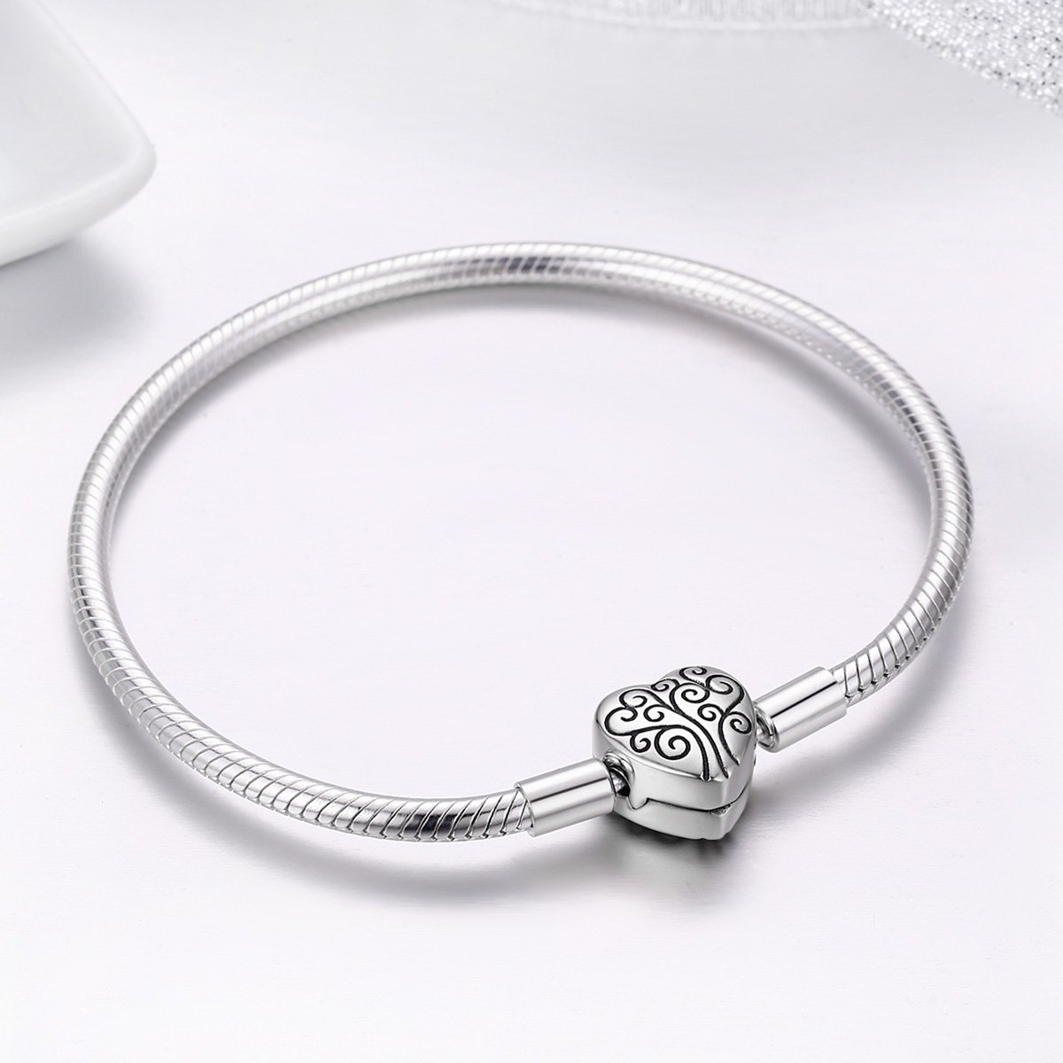 YCTTKDD Pulsera de Cadena de Serpiente con Cierre en Forma de corazón, árbol de la Vida de Primavera, 100% Plata de Ley 925, joyería de Plata de Ley S925