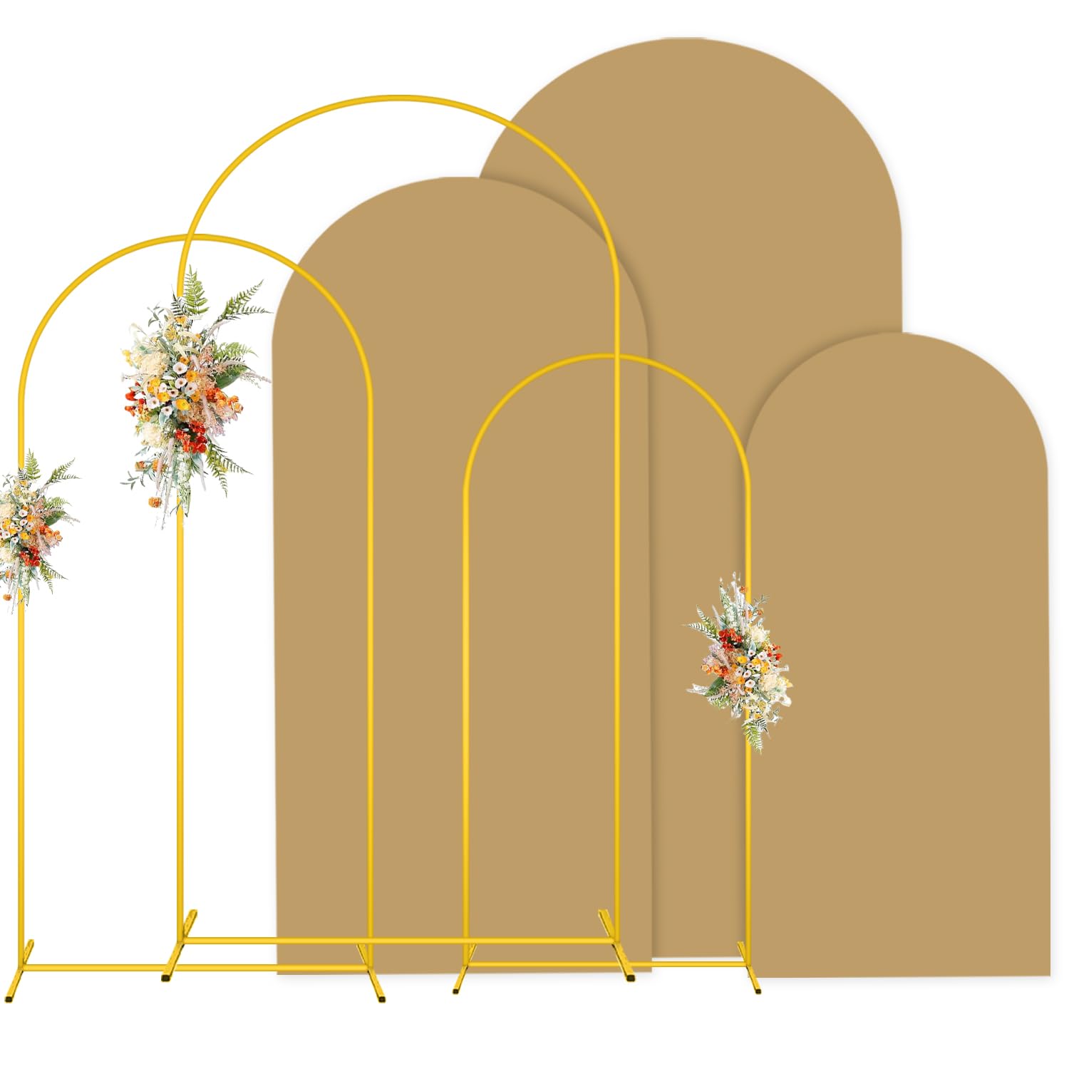 MODFUNS Metal Arch Backdrop Stand and Cover Set 4&5&6ft Khaki Arch Cover Gold Wedding Arched Frame Brown Backdrop Covers Arched Stand with Covers for
