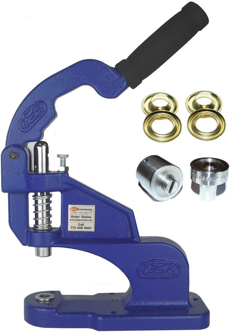 ClipsShop CSTEP2 Grommet Machine Complete Kit Includes #3 7/16'' Long Neck Brass Grommets Qty 500 & #3 7/16'' Stainless Steel Die Set