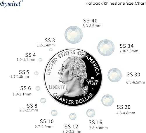 Miniatura 6 de Bymitel 7200 unidades de 6 tamaños mixtos con pegamento para fijar en diamantes de imitación de vidrio, gemas de cristal redondas con parte trasera