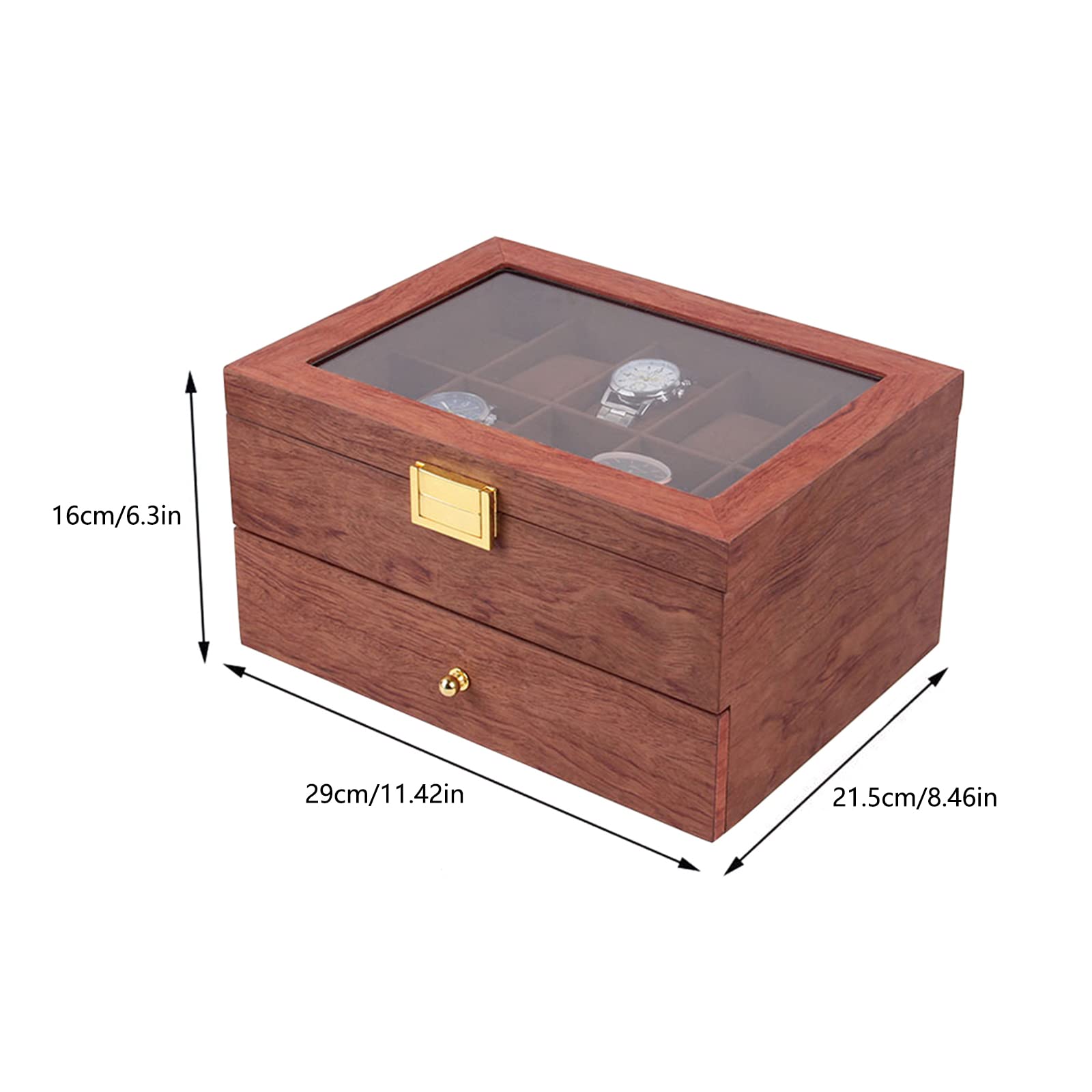 Scatola per orologi in legno massello, scatola per orologi da uomo/donna, con coperchio in vetro, 20 scomparti 2 piani