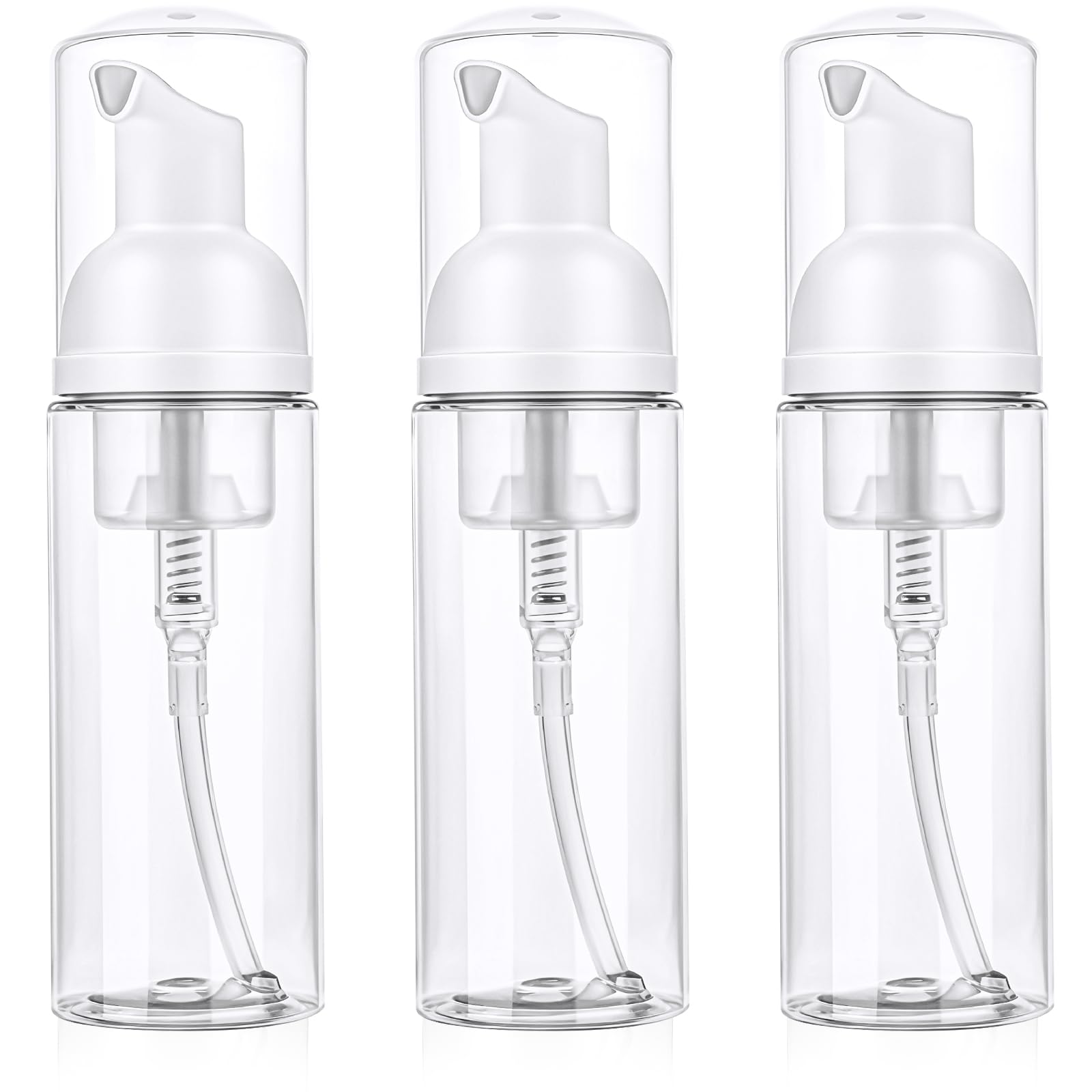 3 Pcs Travel Foam Pump Bottle, Portable 60ml / 2 oz Travel Size Pump Bottle, Empty Refillable Plastic Mousse Foam Soap Dispenser Pumps for Hand Soap, Shampoo, Lash Cleanser Skin Care（White）