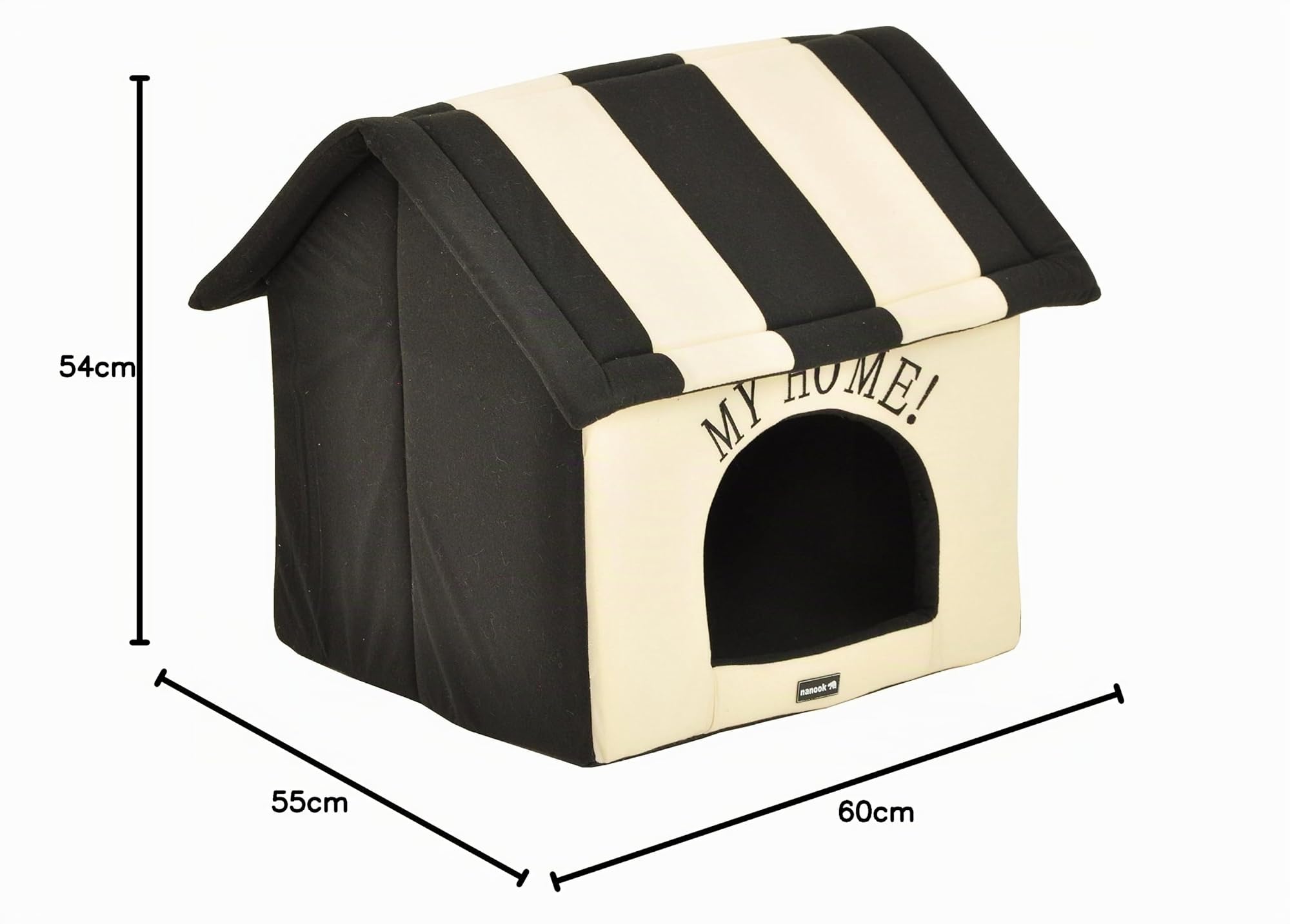 nanook Hundehöhle Katzenhöhle XL Hundebett Katzenbett Hundehaus faltbar flauschig kuschelig (Schwarz Beige, 60cm)