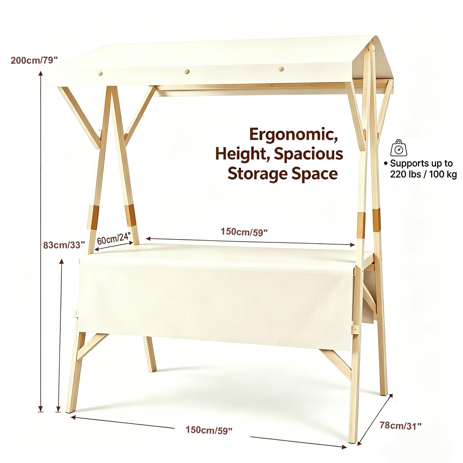 Stand de Mercado Plegable de Madera con Toldo, Carrito de Venta Ambulante para Exteriores, Quiosco de Mercado Portátil y Expositor para Venta Callejera y Eventos(Blue,150cm)