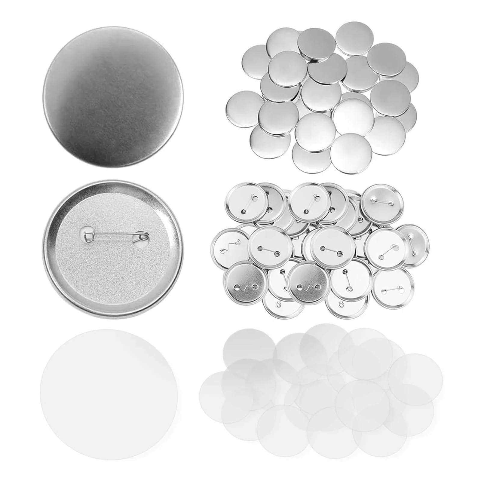 100 zestawów 25 mm metalowych guzików okrągłych, materiały do produkcji przypinek, materiały do produkcji odznak do guzików z przezroczystą folią do spersonalizowanego rękodzieła