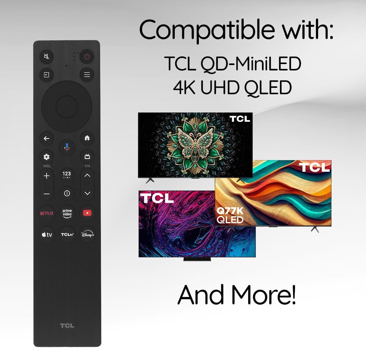 Replacement Remote fit for TCL Google Smart TV RC923A FMB1- Fits: 50QM6K, 55QM6K, 65QM6KPRO, 75QM6KPRO, 85QM6K, 98QM6KPRO and More - Voice Control - Setup Required