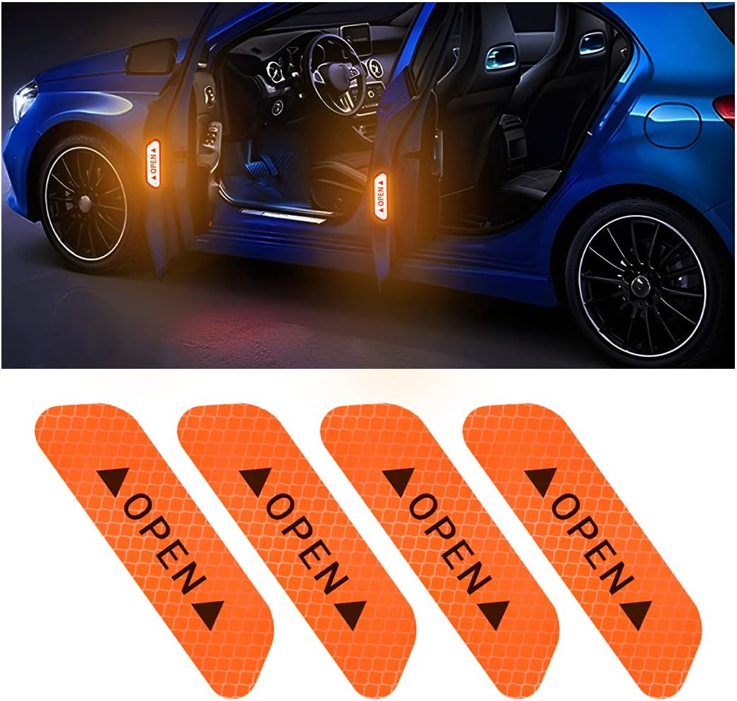 4PCS Reflective Open Warning Stickers for Car Door, Night