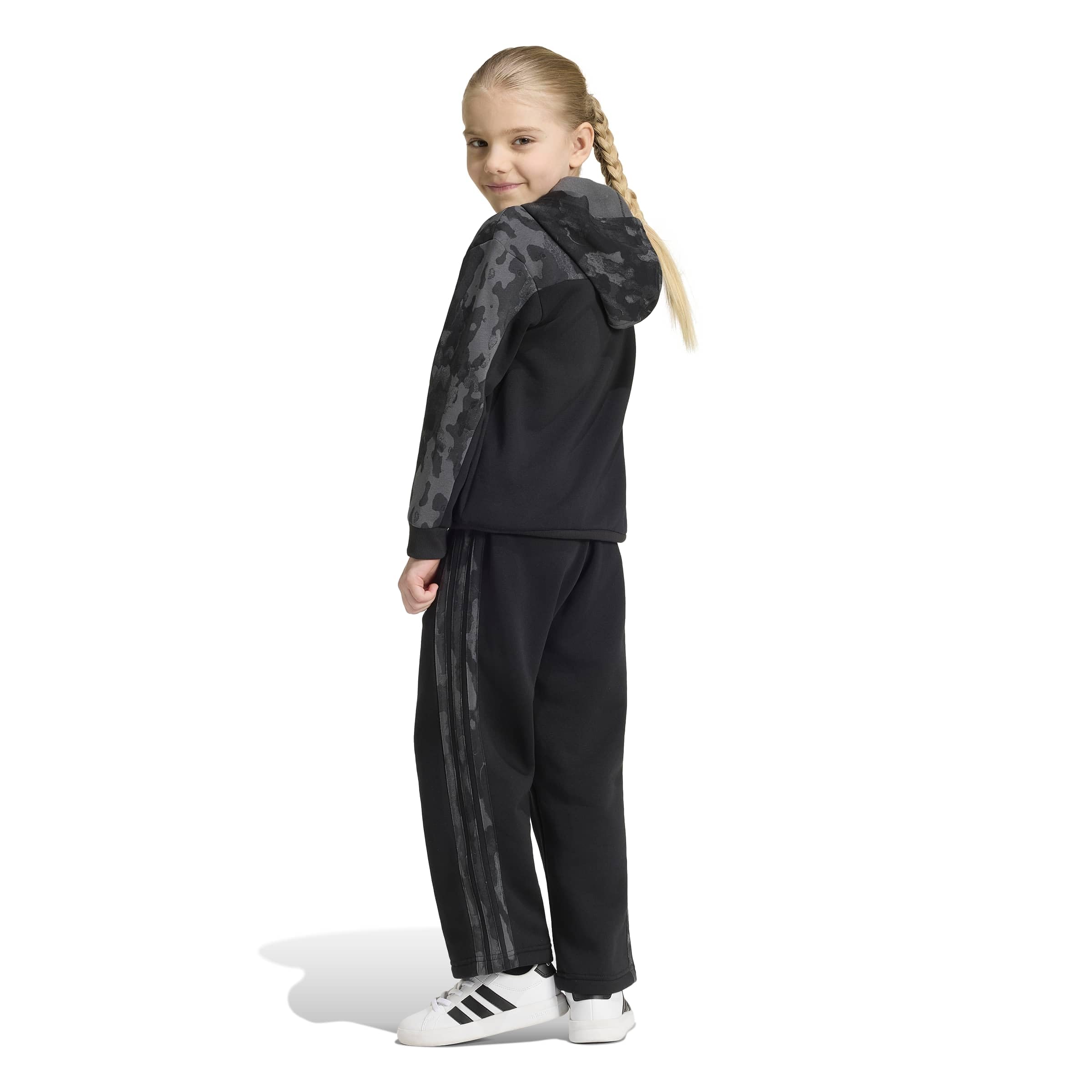 adidas Unisex - Bambini e ragazzi Seasonal Essentials Hooded Fleece Jogger Set Little Kids Track_Suit, black/carbon, 7-8 Years