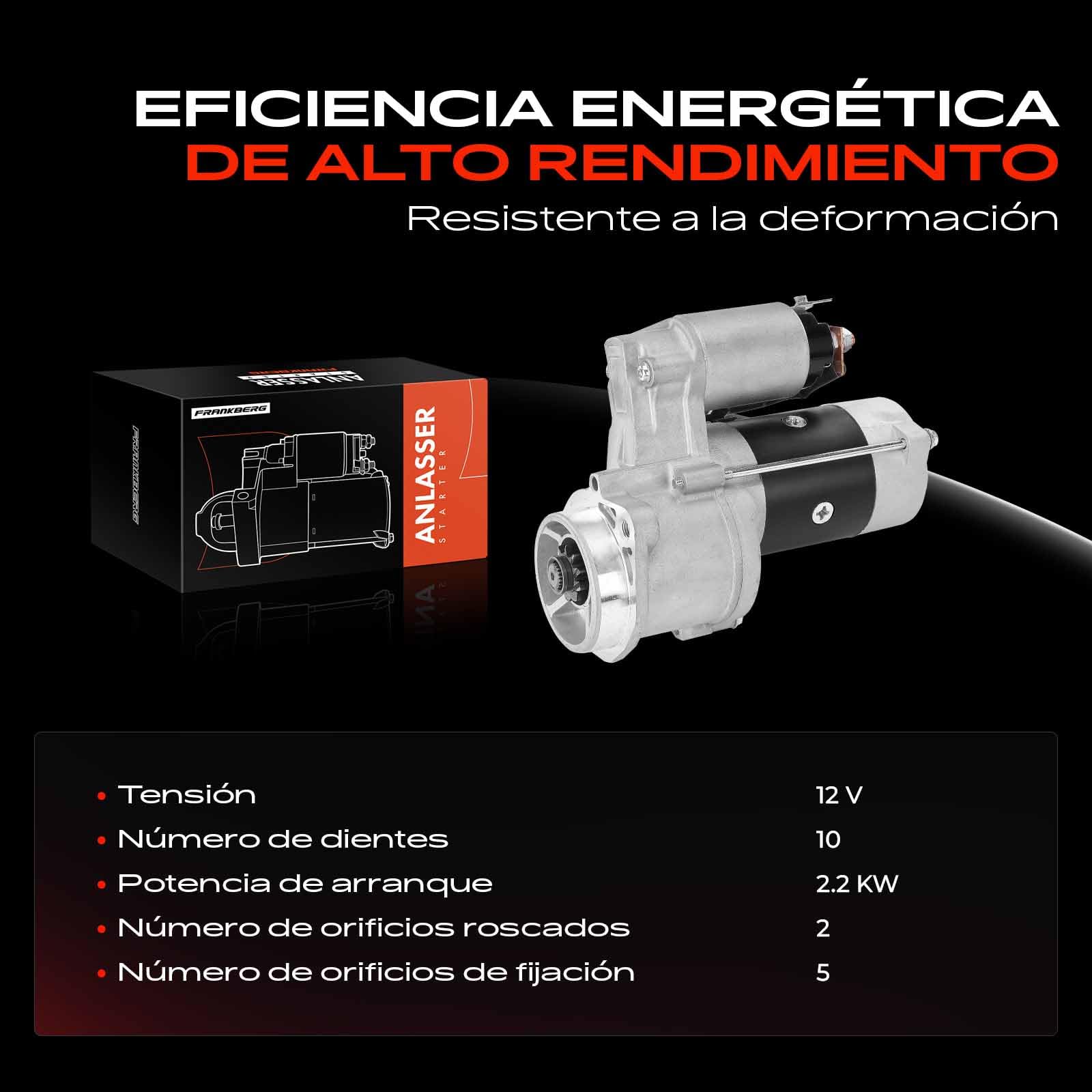 Frankberg Motor de arranque para automóvil 2,2 KW/12 V/10 dientes