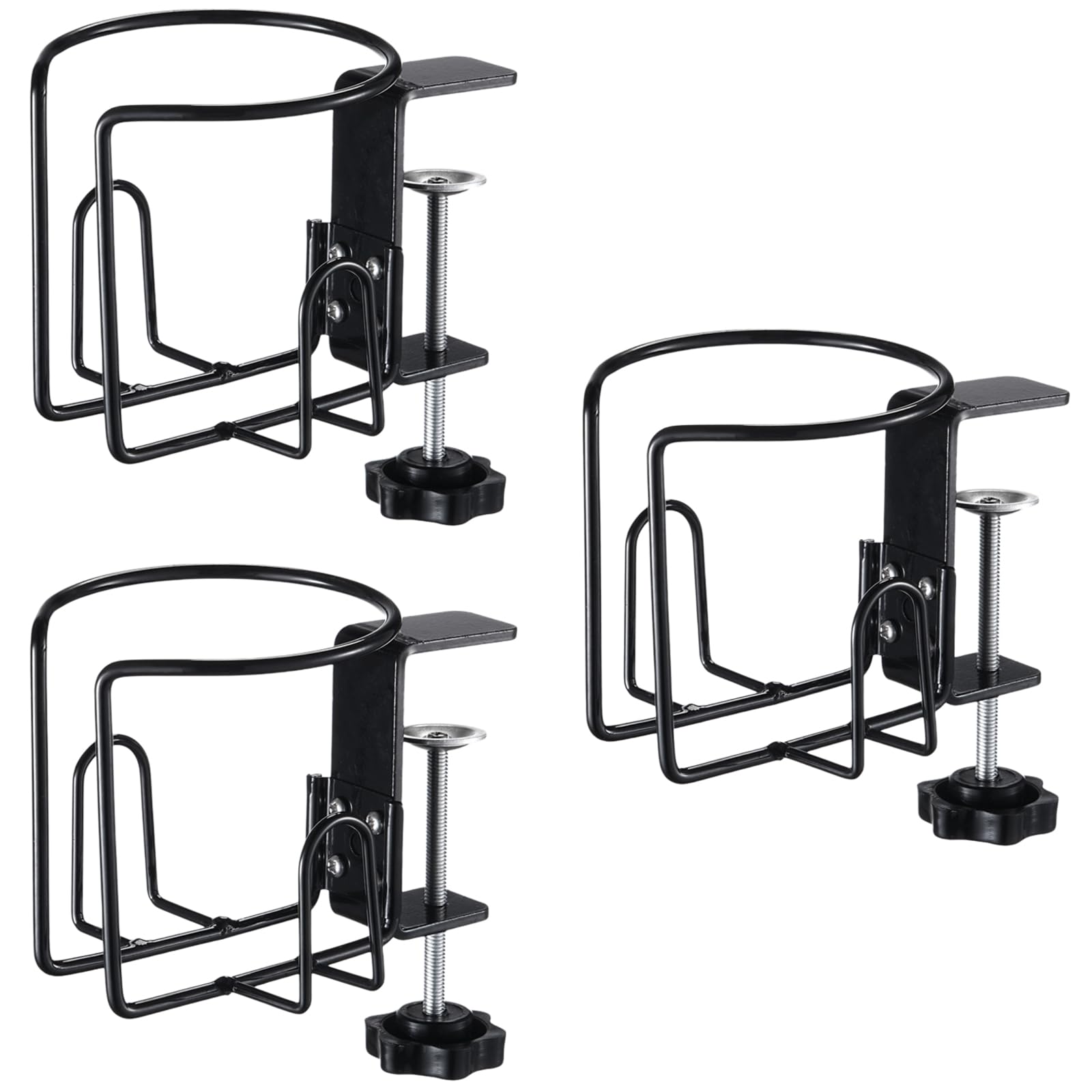3 Stk. Getränkehalter für Schreibtisch, Klemmhalter für Tassen, Becher und Flaschen, verstellbar für Tisch, Rollstuhl und Arbeitsplatte, mit seitlicher Öffnung, horizontal/vertikal montierbar
