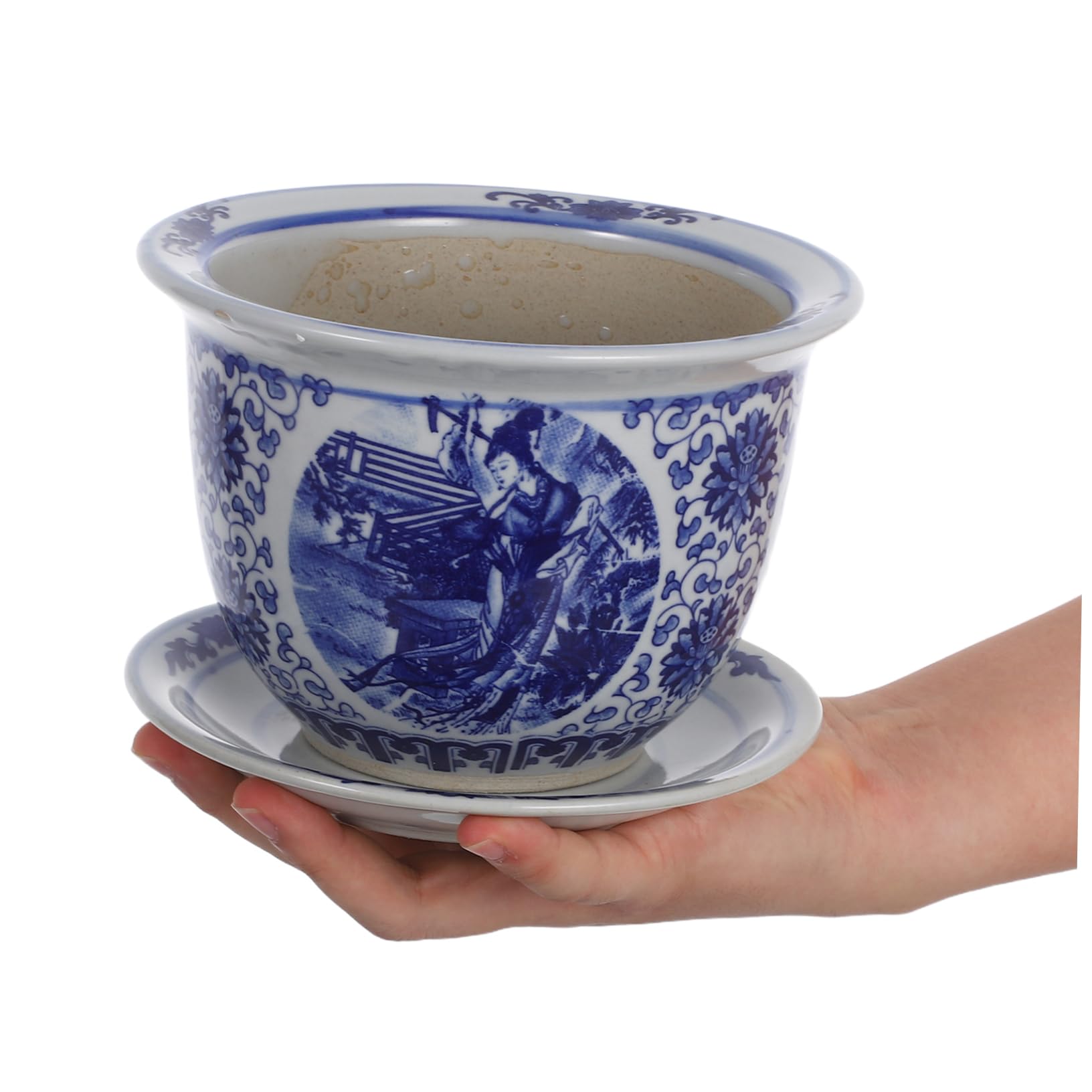 HANABASS Pot Céramique Chinoise Bleu Floral avec Plateau de Drainage Cache Pot Porcelaine pour Plantes Dintérieur et Bonsaïs Design Alliant Style Classique et Moderne