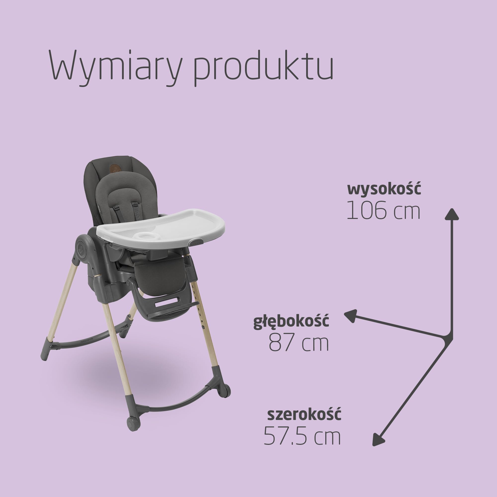 Maxi-Cosi Minla Krzesełka do Karmienia, 0–14 lat, do 60 kg, Wysokie Krzesełko, 9 Wysokości, 5 Pozycji Odchylenia, 4 Pozycje Tacy, Kompaktowe Składanie, Regulowany Podnóżek, Beyond Graphite