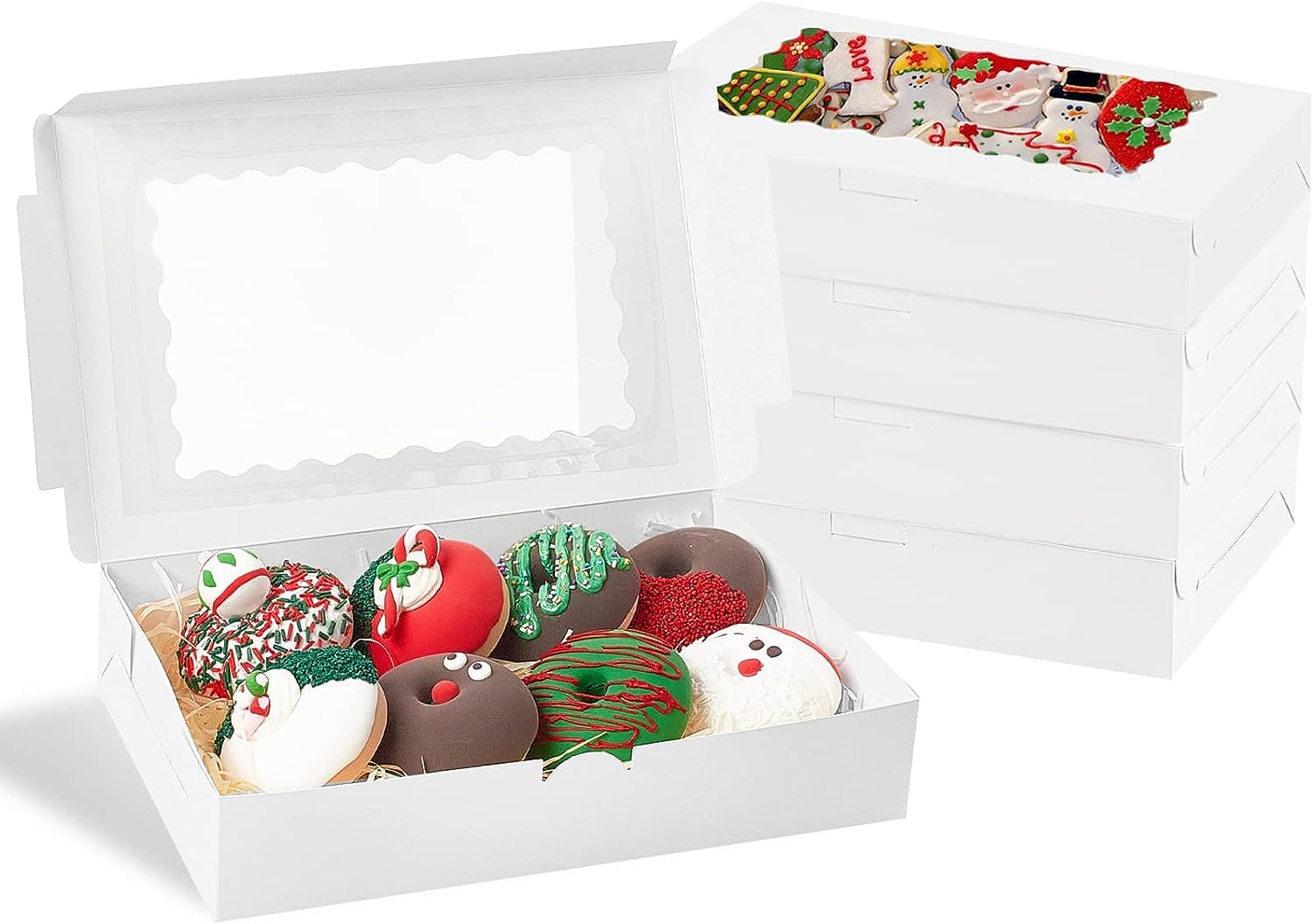 BIG BOX -20 Piece White Bakery Boxes with Window,Cookie Boxes Pastry Boxes Treat Boxes for Desserts, Chocolate Strawberries, Cupcakes, Muffins, Donuts and Breakable Heart