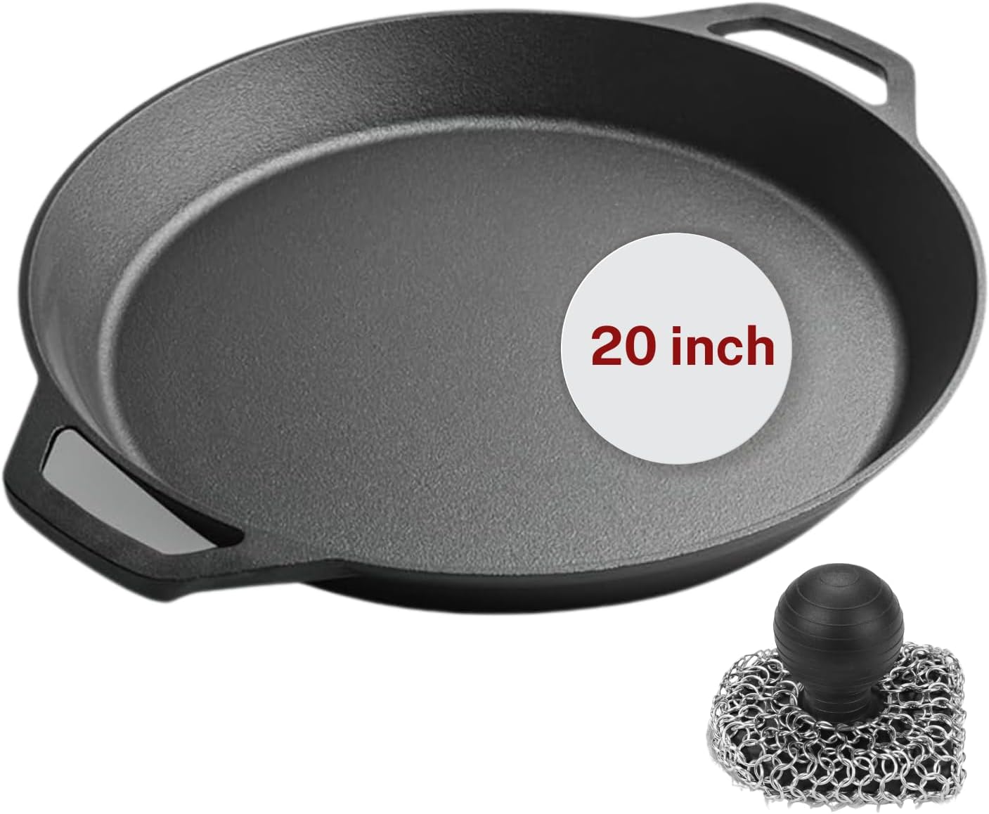 Large Cast Iron Skillet 20 Inch, Pre Seasoned Cast Iron Skillet for Cooking & Frying – XL Heavy Duty Pan with Dual Handles and Cleaner Scrubber – Ideal for Grill, Oven, Stove, Campfire Use