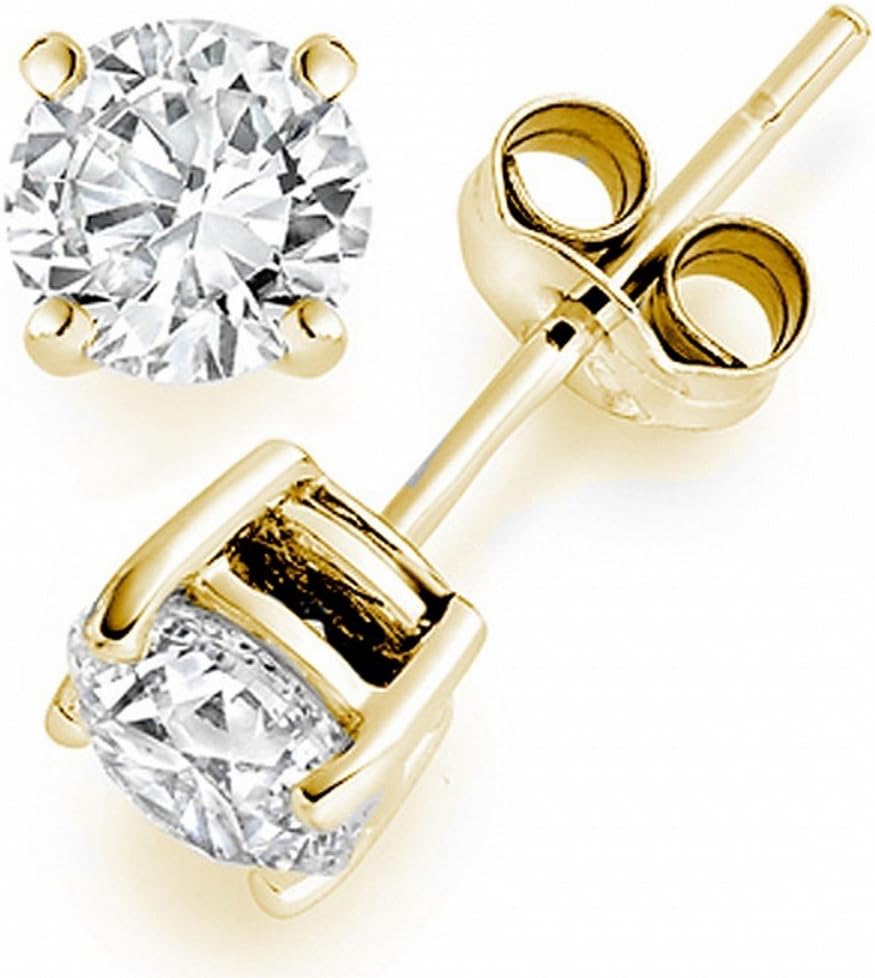 1/4 Carat Solitaire Diamond Stud Earrings Round Brilliant Shape 4 Prong Push Back (I-J Color, SI2-I1 Clarity)