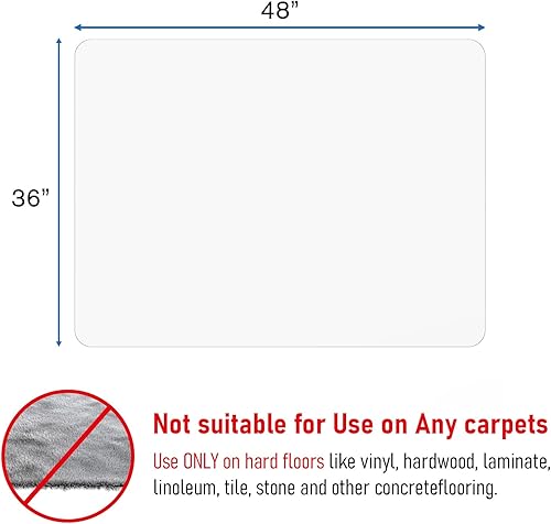 Miniatura 6 de Tapete resistente para silla de oficina para suelo de madera dura, transparente, 0.12 pulgadas de grosor, tapete para silla de escritorio, 36 x 48