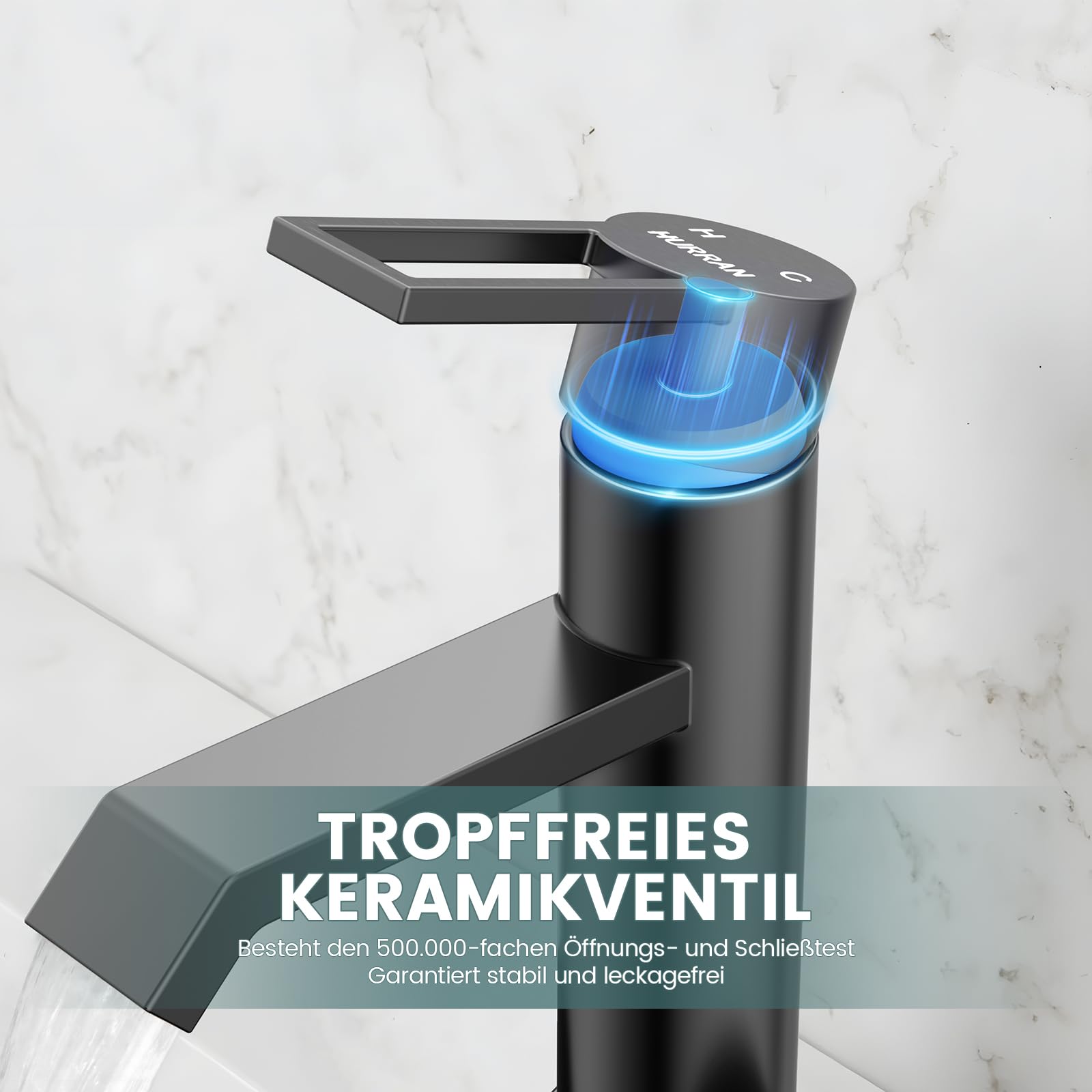 Wasserhahn Bad Waschtischarmatur Schwarz Matt, HURRAN Waschtischarmaturen Wasserhahn Badezimmer, Edelstahl Einhebelmischer für das Badezimmer, Moderne Waschbeckenarmatur für die Toilette RV Spüle