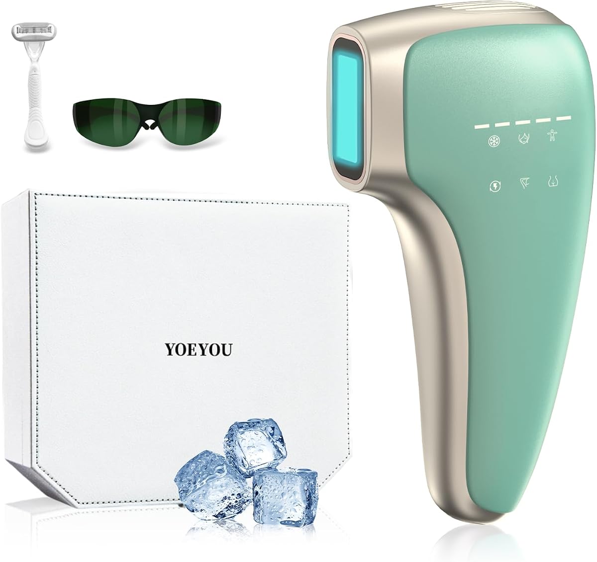 Depilación láser IPL indolora para mujeres y hombres, tecnología de enfriamiento de hielo de zafiro de 39 °F, dispositivo de depilación láser en el hogar para cara, axilas, piernas, bikini y todo el cuerpo, resultados duraderos