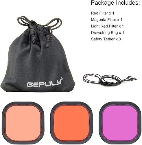 Miniatura 9 de GEPULY Paquete de 3 filtros de buceo para GoPro Hero 8 9 10 11 12 carcasa oficial impermeable (rojo, rojo claro, filtros magenta)  Corrección de