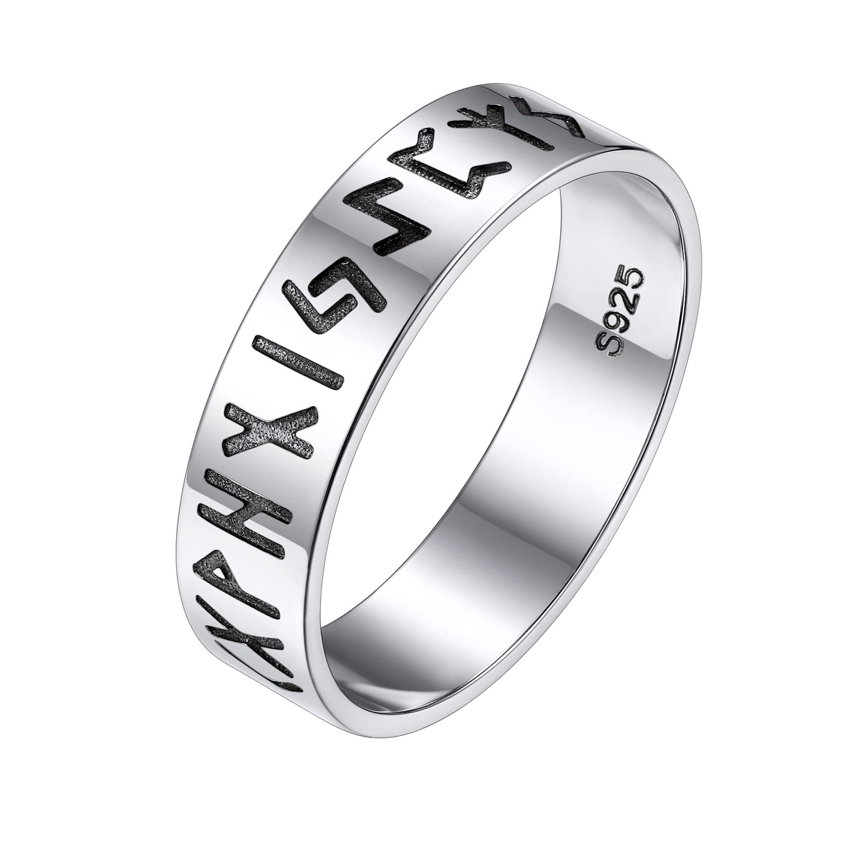 Silvora Anillos Runas Vikingas/Nudos Celta Plata de Ley, Anillos Lisos Apilables para Promesa Amistad Boda Tamaños 7-27, Grabados Personalizables