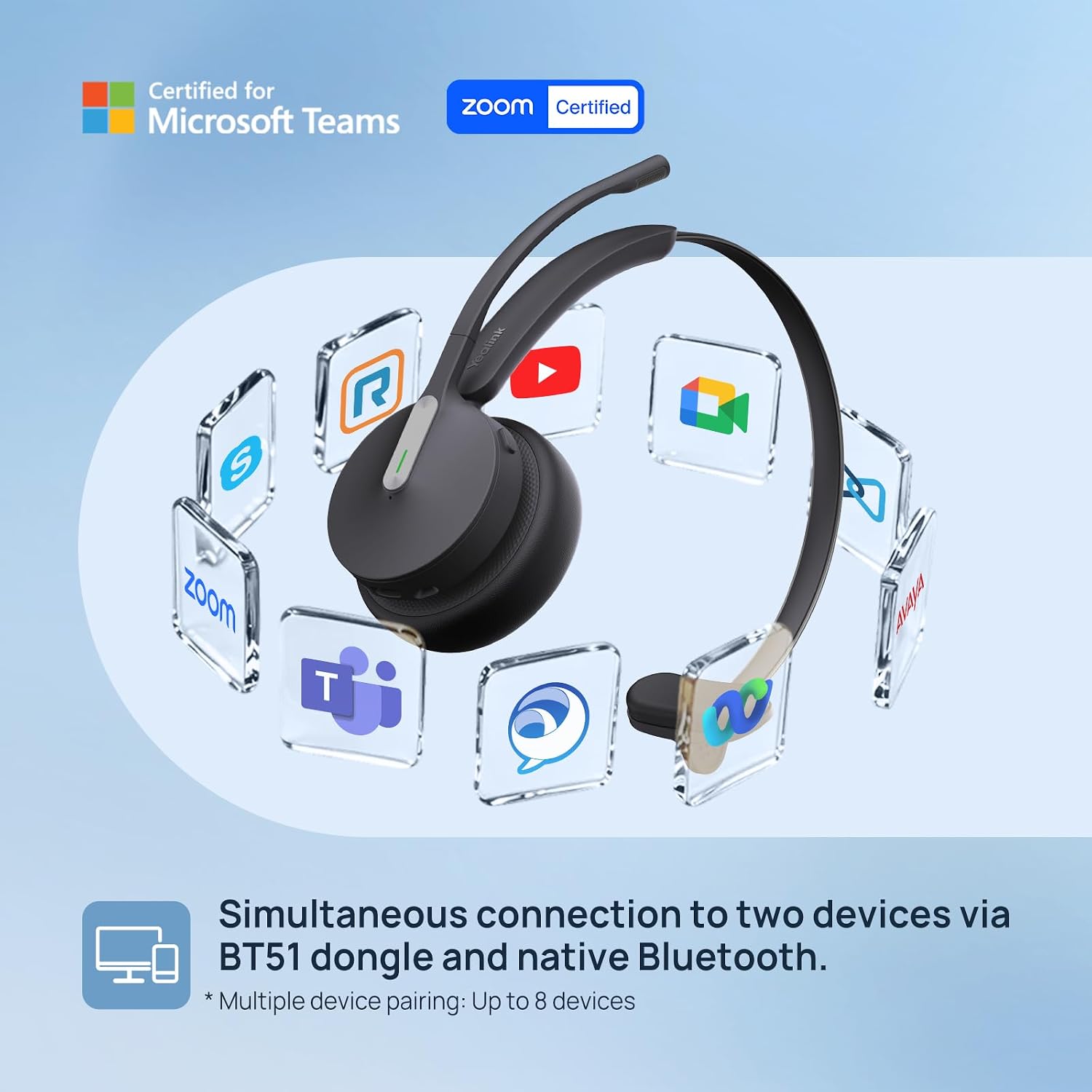 Yealink BH70 Mono Bluetooth Teams Headset with AI Mic for Work from Home PC | 3 Microphone Sound Isolation, Microsoft Teams & Zoom Certified, Compatible with Cisco Zoom Google, 35h Talk, USB-A dongle 8 61wCWFdCOCL. AC SL1500