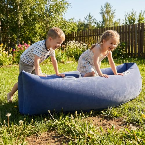 Image of Bmag Sensory Chair for Kids, Inflatable Peapod Canoe with Neck Pillow, 60 inch Sensory Pod Seating ADHD Toy Gift for Autistic Children, Includes Electric Air Pump, Dark Blue