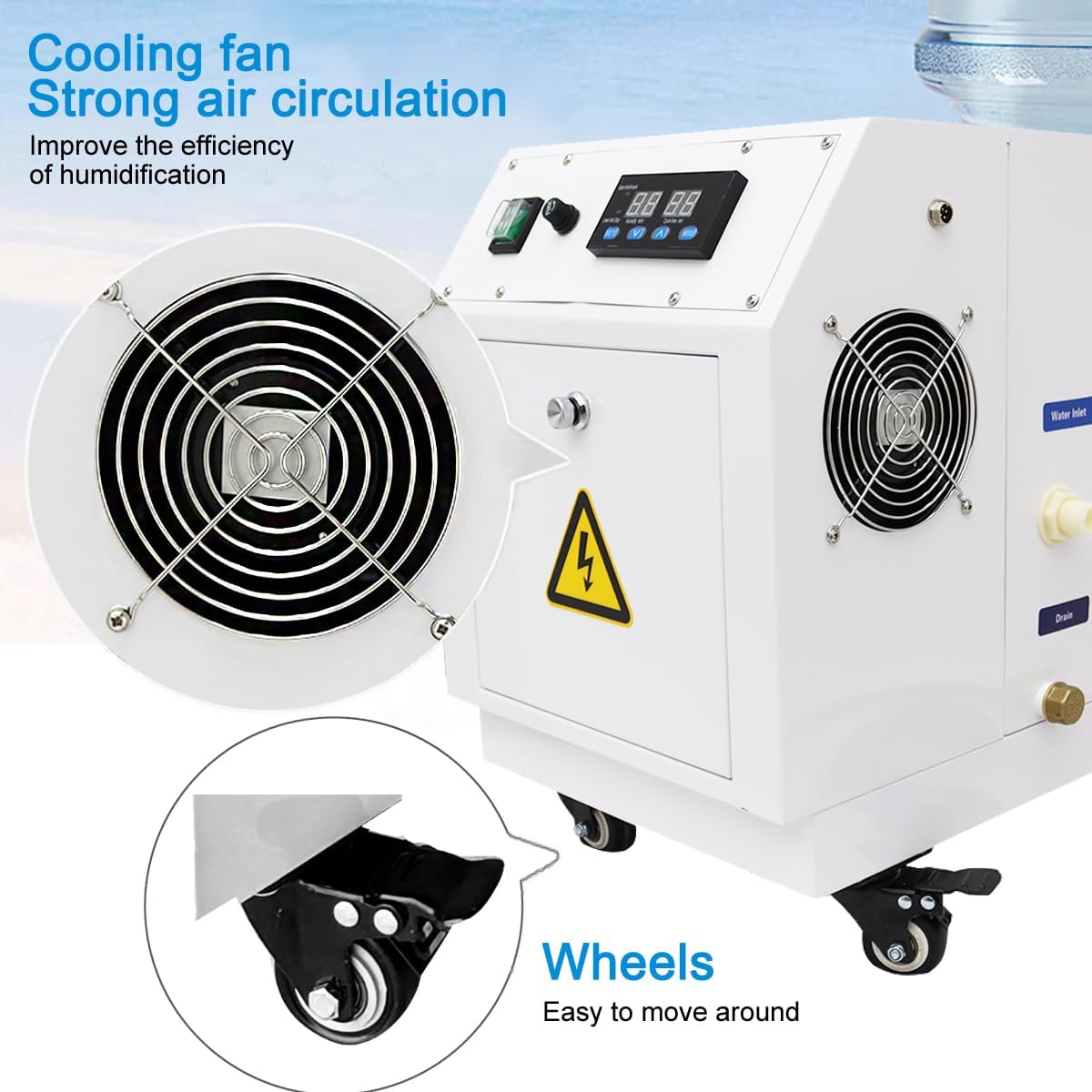 INTBUYING Ultrasonic Industrial Humidifier Cooler Sprayer 3KG/H Commercial Cool Mist Maker for Warehouse Greenhouse Garden Etc with Water Barrel Hole 110V