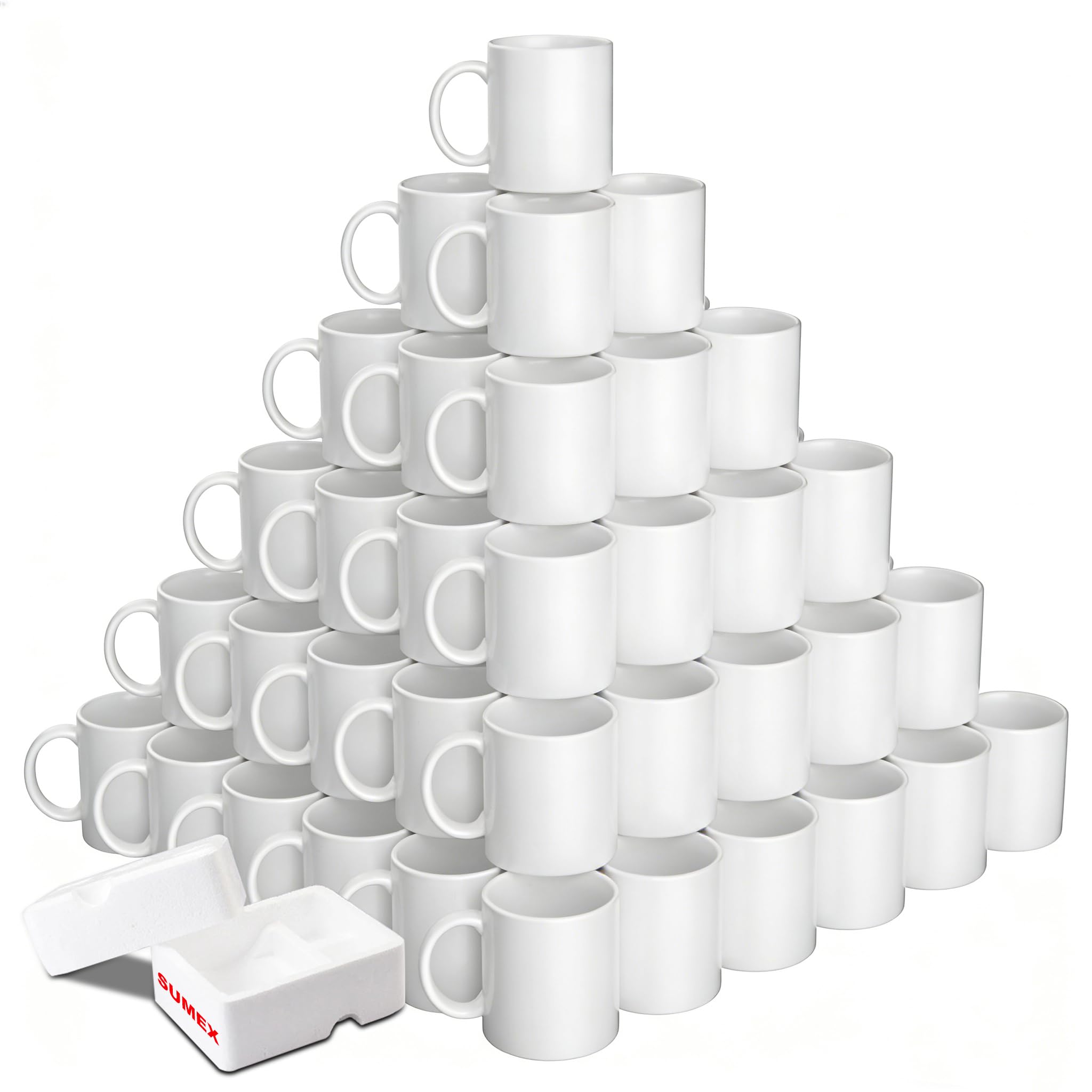 Sumex 48pcs 11oz Sublimation Mugs Blanks White Ceramic Coffee Cups for Tea, Milk, Latte, Hot Cocoa