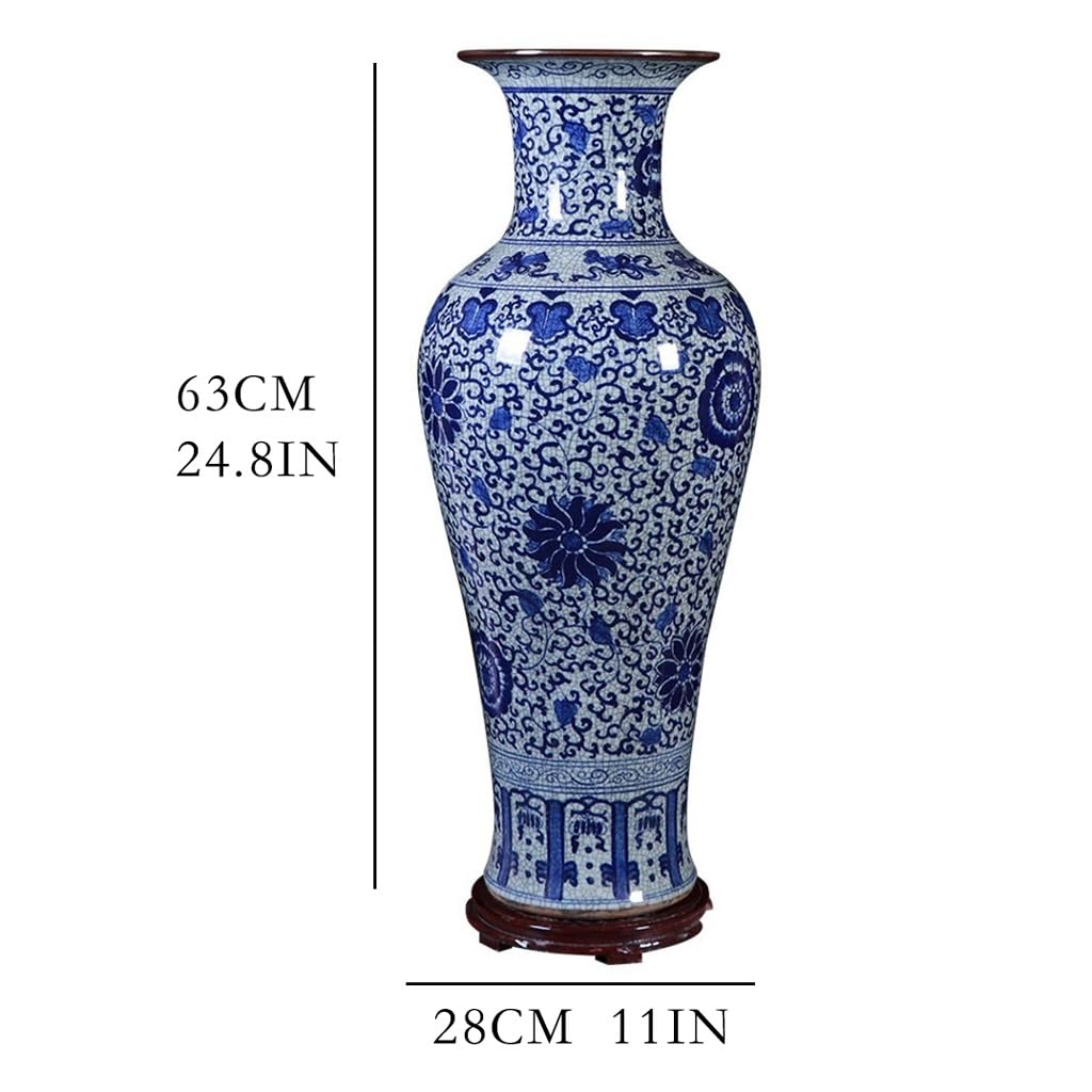 Jarrón Jarrón de cerámica Retro for Suelo, jarrón Porcelana Azul y Blanco Antiguo, arreglo Flores for Sala Estar, decoración Armario TV Chino Jarrón para Mesa