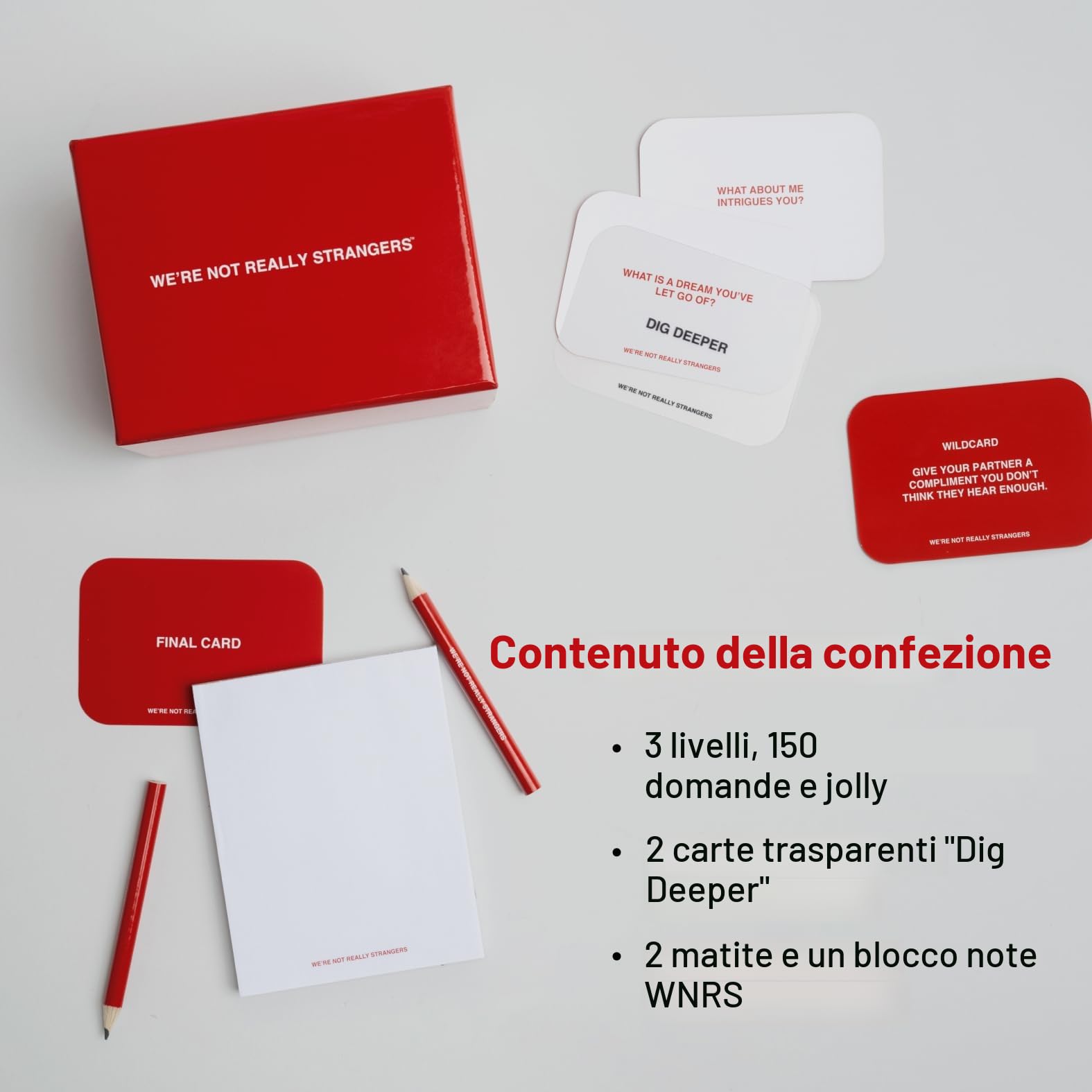 Gioco di carte "We're not really stranges": un gioco di carte interattivo e rompighiaccio per adulti.