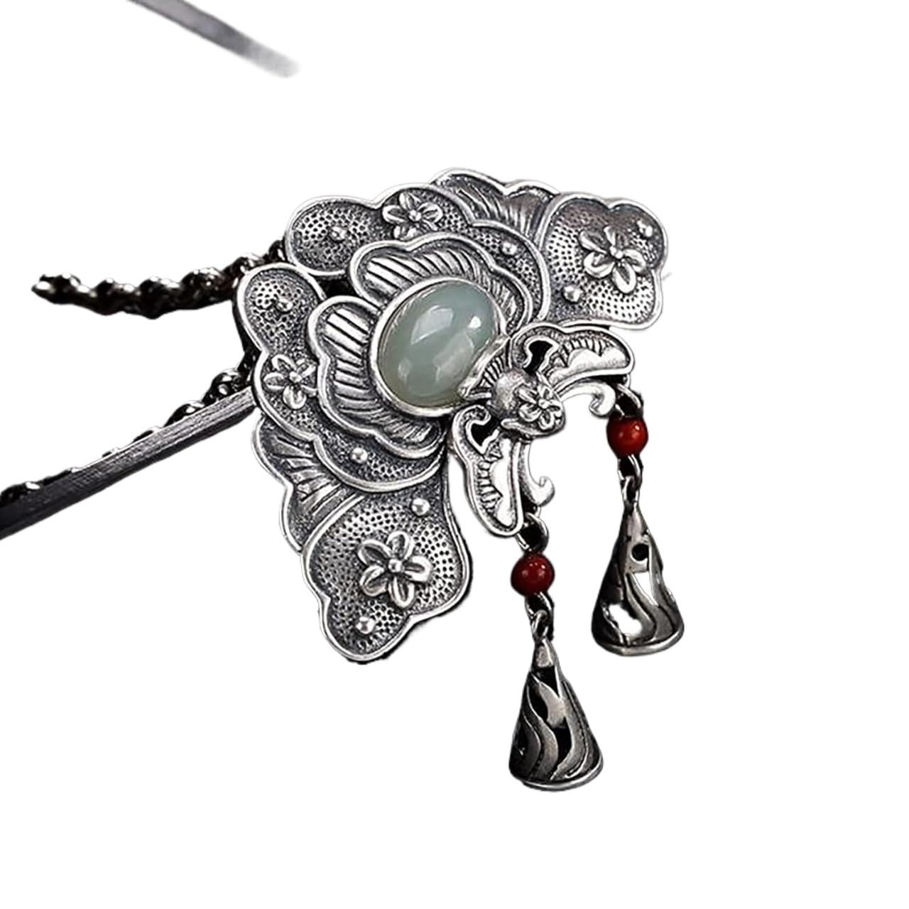 Naszyjnik modlitewny, Feng Shui Amulet Piwonia Naszyjnik, Hetian Jade Kryształ Kwarcowy Talizman Dla Dobrobytu Pieniądze Powodzenia, 51x50x3mm 1szt