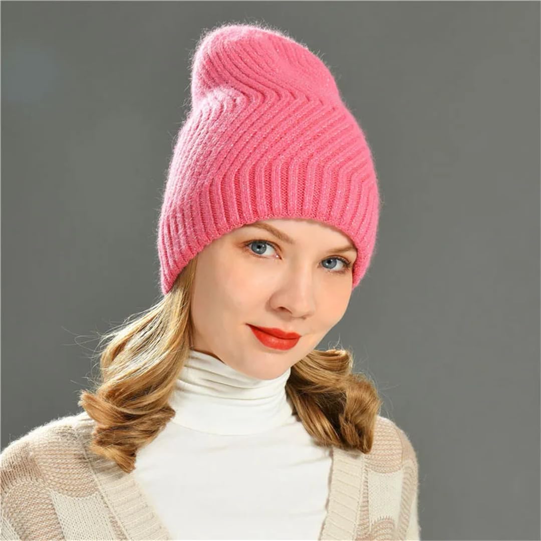 Wvapzxx Chapeaux Pour Femmes Automne Hiver Mélange De Laine Tricoté Bonnet Chapeau Épaissir Chaud Étincelle Vague Rayure Bonnet