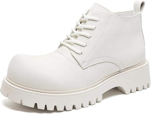 Mens Leather Wide Toe Platform Combat Boots Chunky Lug Sole Ankle Booties