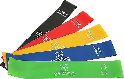Miniatura 6 de BullThor Bandas de resistencia para ejercicio, juego de 5 bandas de bucle con diferentes niveles de resistencia para entrenamiento en el gimnasio,