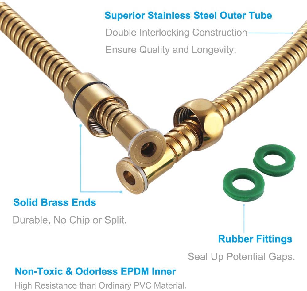 Flexible Shower Hose 59-Inch, APLusee Stainless Steel Replacement Shower Hose with Swivel Brass Adapter, for Shower Head/Bidet Handheld Sprayer Wand 4.9ft, Gold : Tools & Home Improvement