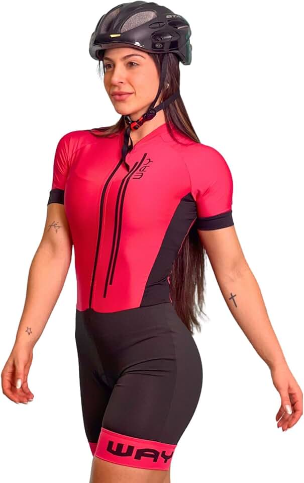Macaquinho Rosa Ciclismo Feminino com Forro em Gel Densidade 100 Protecao UV Bolsos Conforto Tecido Duplo Secagem Rapida MTB Speed Cicloturismo Bike