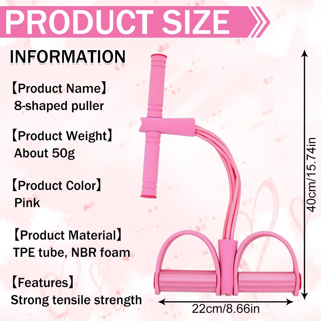 Fasce Resistenza Fitness-Pedale A 8 Tubi Caviglie Fascia Elastica Esercizi Stretching Uomini Donne Fascia Resistenza Con Impugnatura Corda Trazioni Fasce Tensione Attrezzatura Esercizi (Rose)