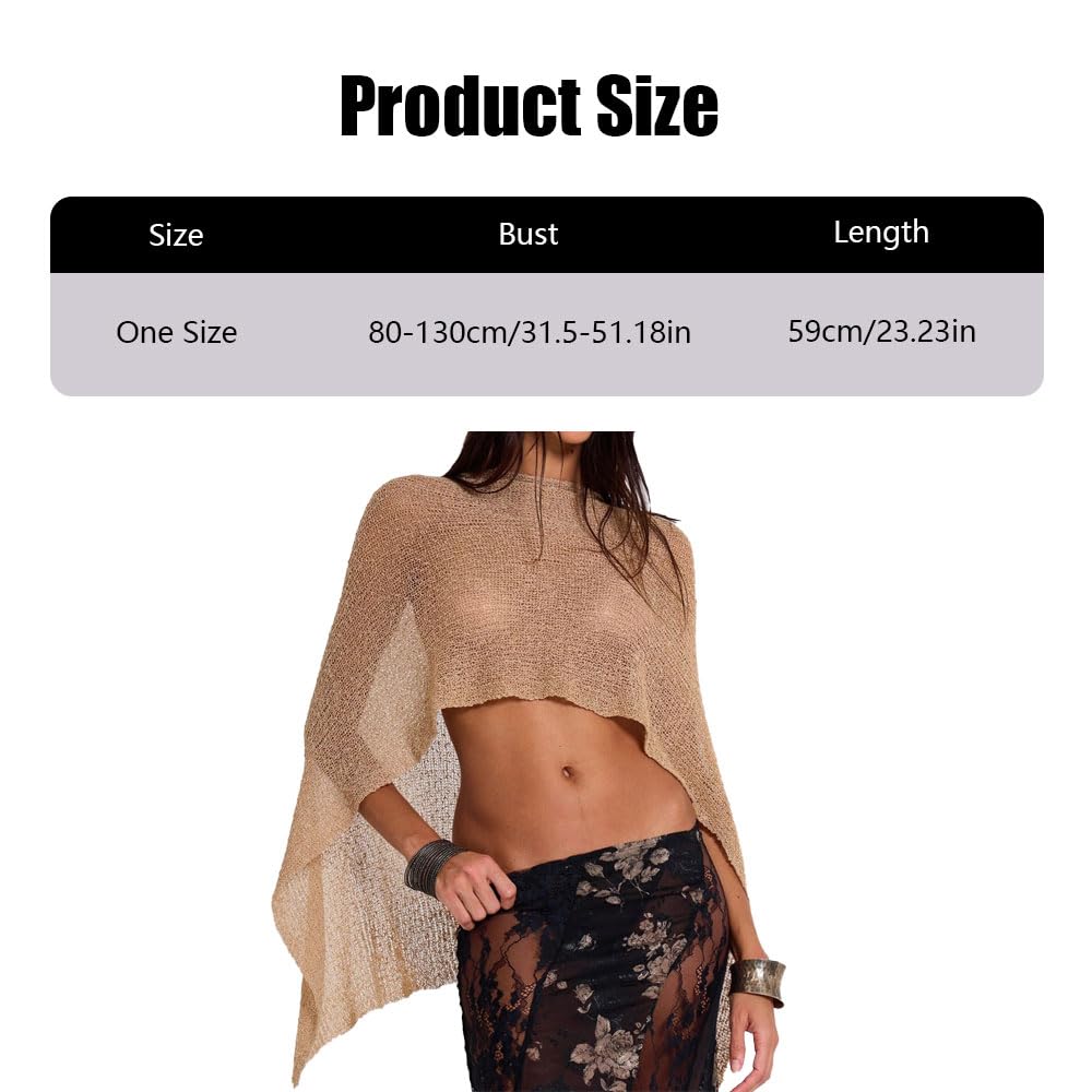 Poncho Femme Asymétrique Multifonctionnel Châle Tricoté Élégant Cape Légère Couverture d'Été Transparent pour la Plage et Soirées Formelles(Marron)