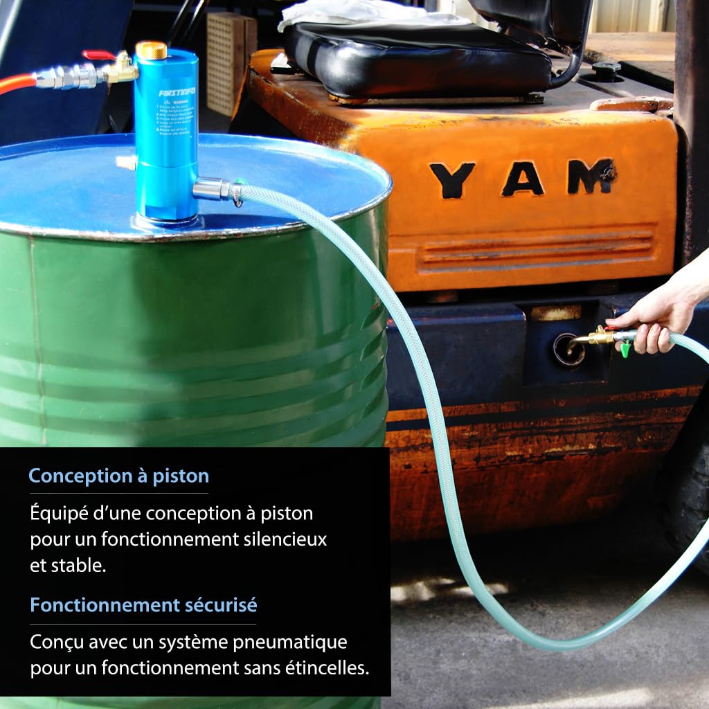 FIRSTINFO Pompe Pneumatique pour Fût d’Huile 200L, Pompe 1:1 Haute Viscosité, Distributeur d’Huile pour Réservoirs Ouverts, Compatible Huile Moteur et Transmission, A1182EU