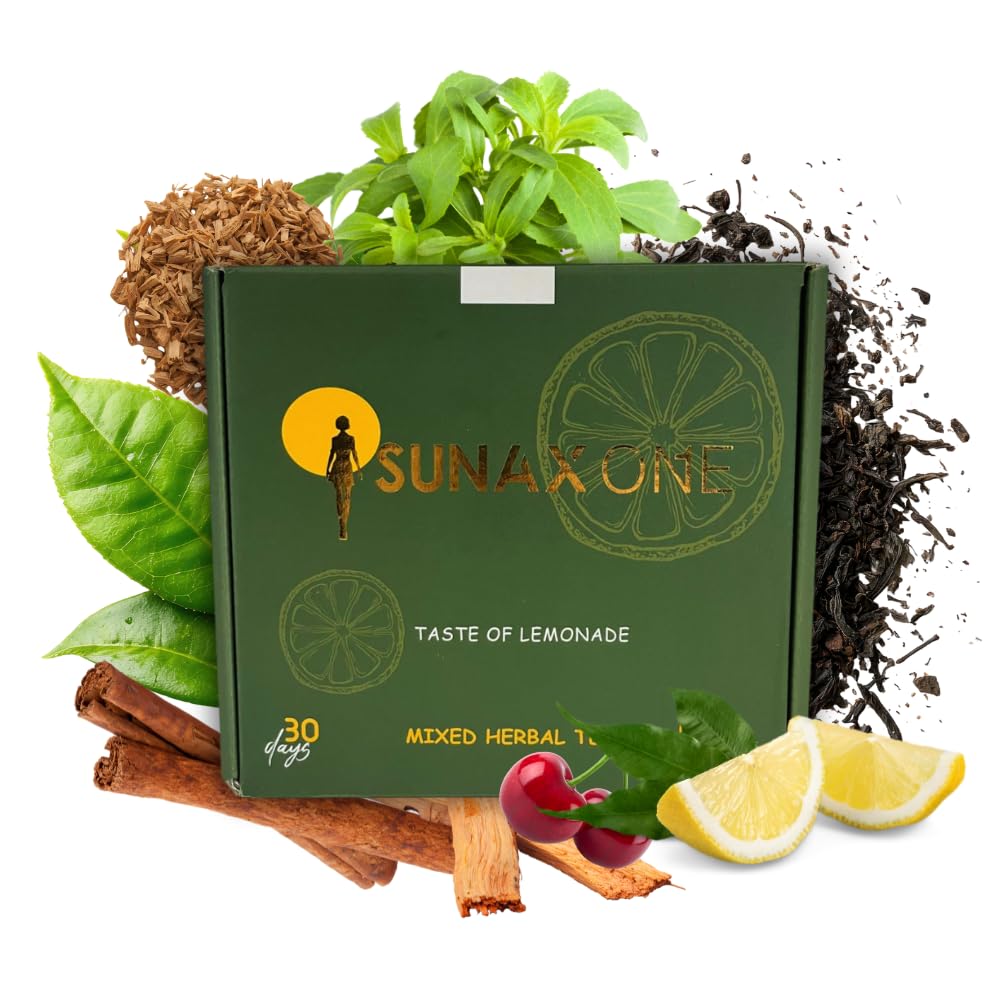 Sunax One – Premium Herbal Tea “Taste of Limonade” mit Grüntee, Stevia & L-Carnitin | Zitronig-herber Kräutertee – 60 Beutel (300g, 30 Tage)