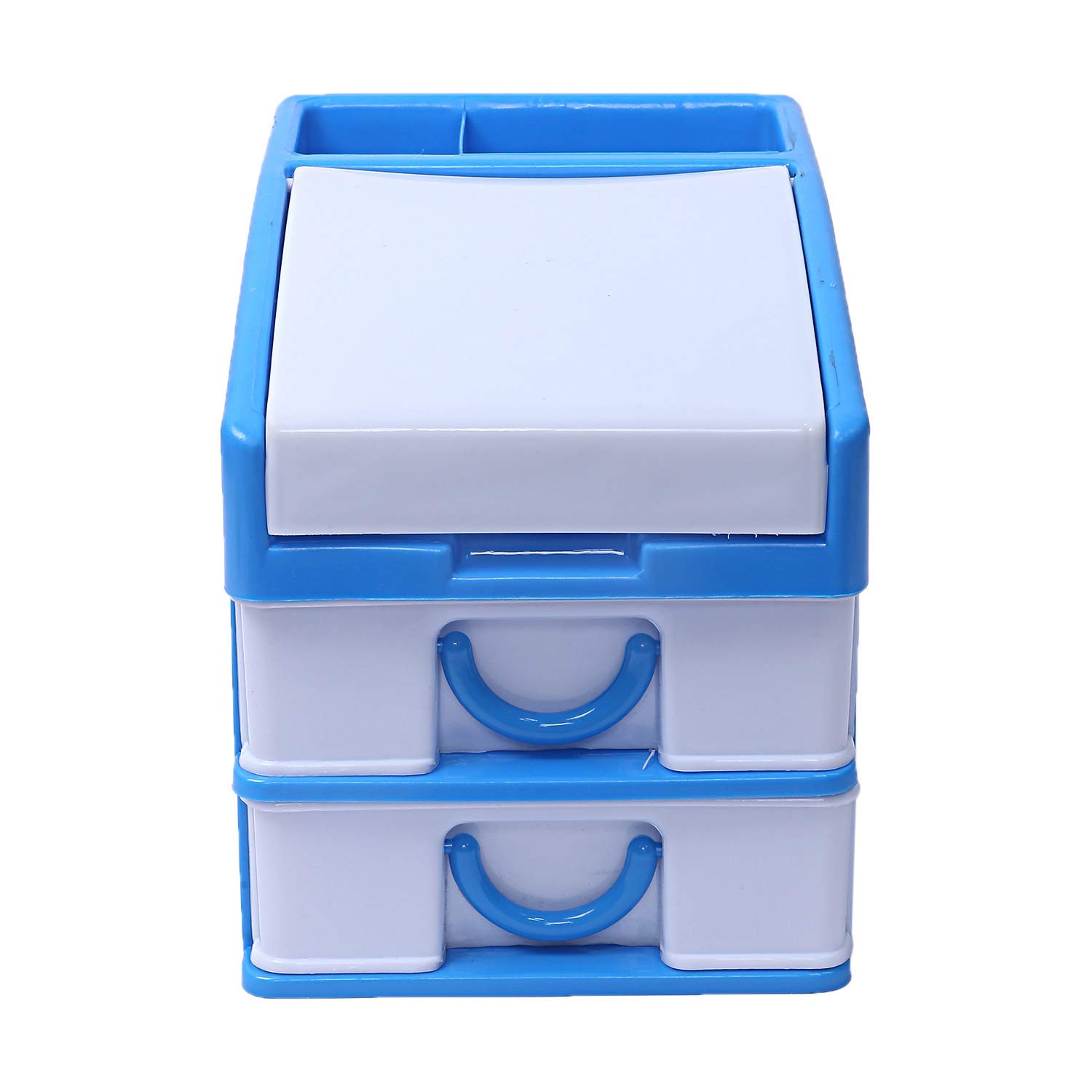 Kuber Industries Cabinet Organizer | Plastic Storage Drawer for Kitchen and Bedroom | Jewellery Storage | 2+1 Layer Cabinet Box | Blue