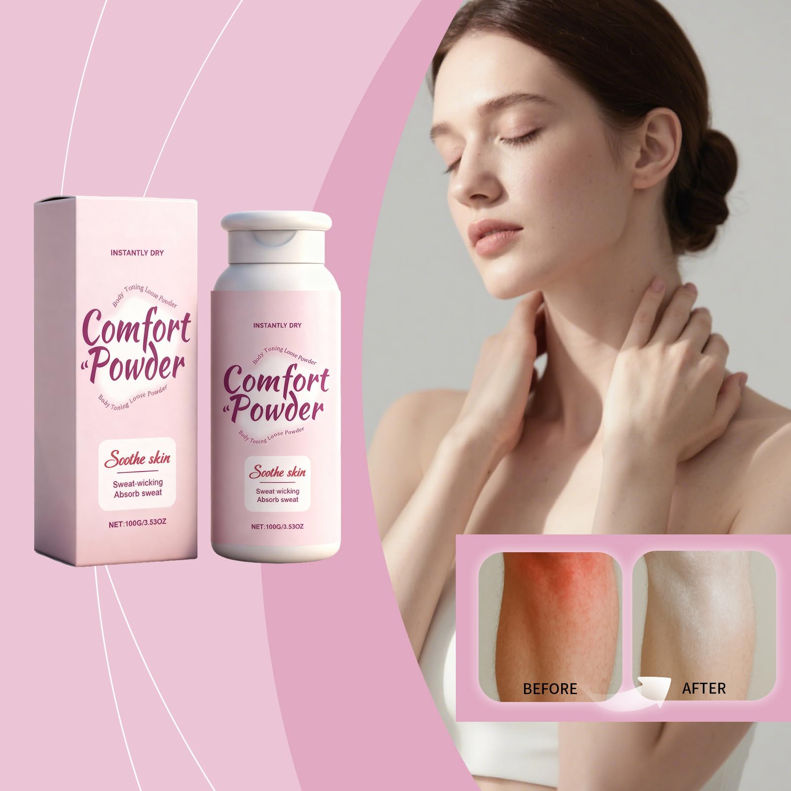 Comfort Powder, pewność siebie i ten puder do ciała bez talku absorbuje pot, zapobiega otarciom przez cały dzień, pielęgnacja całego ciała dla kobiet (1)