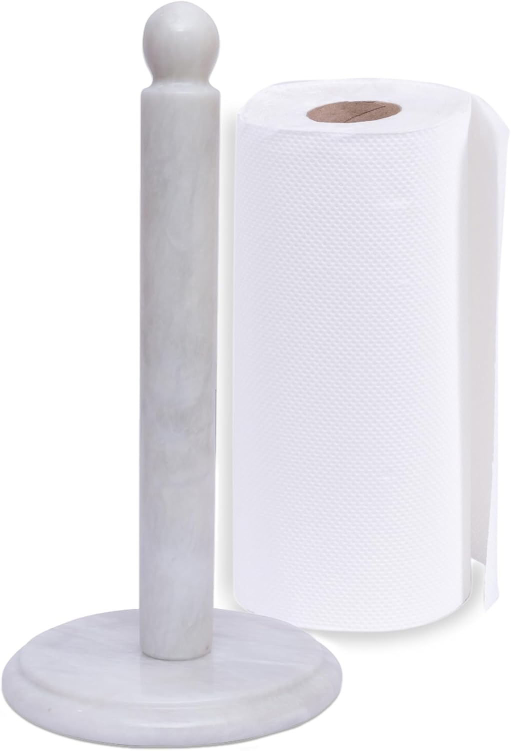 Marble Kitchen Paper Towel Rack Holder Handmade Paper Roll Holder with Stand Non-Slip - Wrapping Paper Holder for Kitchen Countertop, Cabinet & Bathrooms - Hand Towel Rack Standup Holder (White)