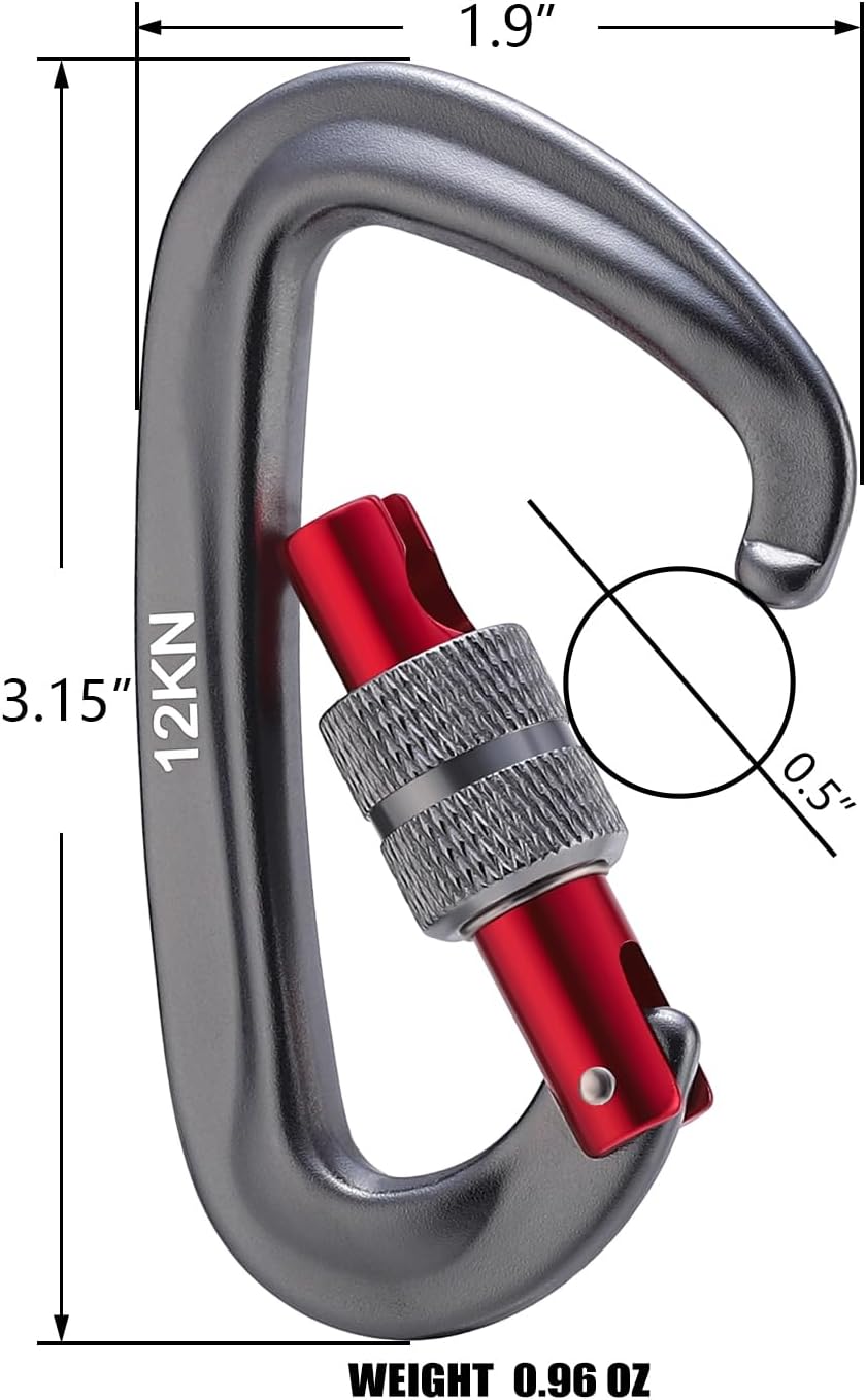 12kN Locking Carabiner Clips, Small Aluminium Carabiners Keychain, Heavy Duty Caribeaners for Camping, Hiking, Hammocks, Swings, Dog Leash, 2 Pcs - Image 4