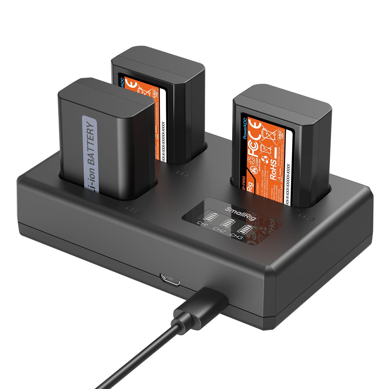 SMALLRIG Kit de Batterie NP-FW50 pour appareils Photo Sony, Chargeur LCD Triple Emplacement avec 3 Batteries 1030 mAh, décodage Complet pour Sony A6000, A6100, A6300, A6400, ZV-E10, A7, A7S - 6019