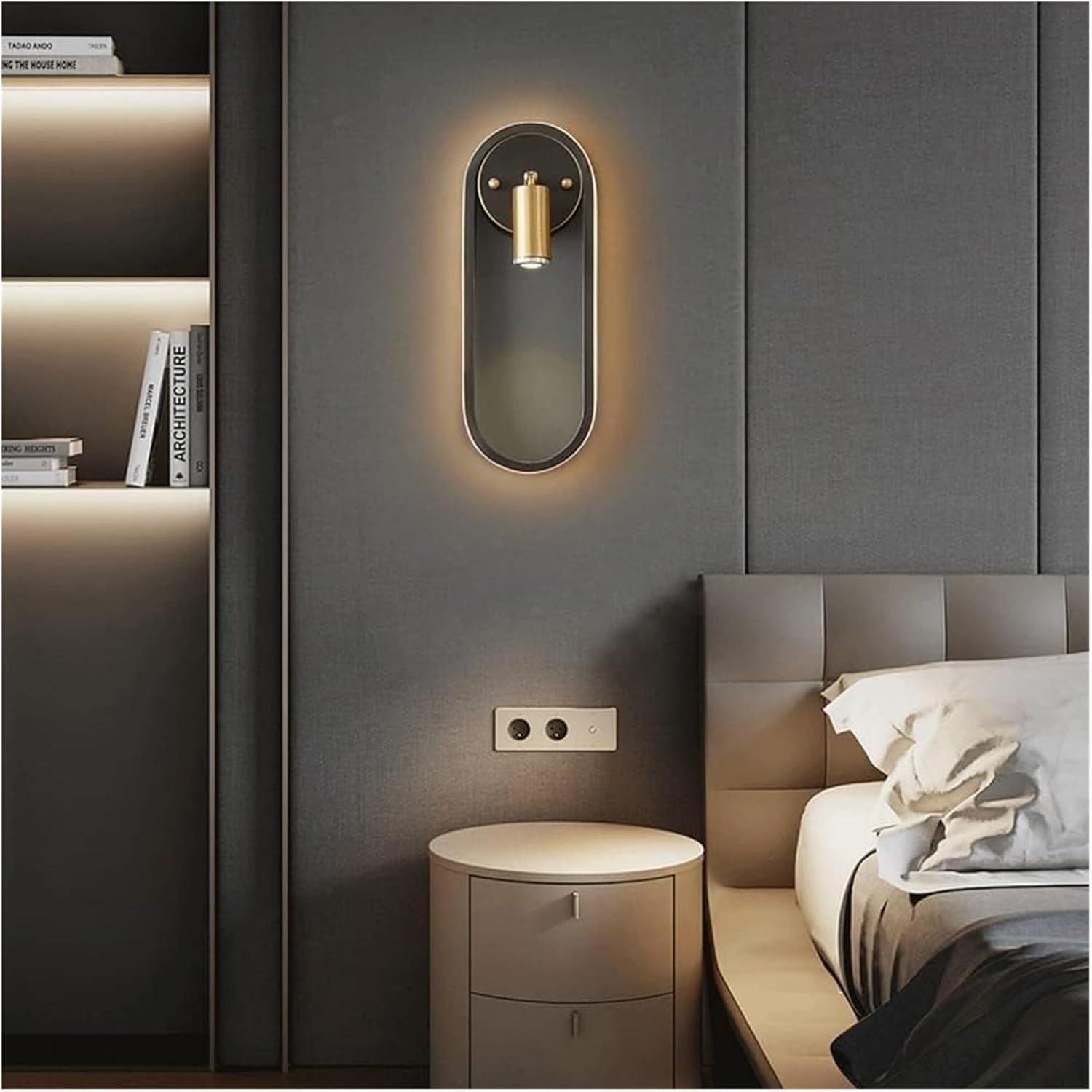 Lampada da Parete Ovale, Applique da Parete per Comodino, Faretto A LED Dimmerabile, Interamente in Rame, con Striscia in Silicone, Apparecchio di Illuminazione, Appliqu,Dolphin Waves